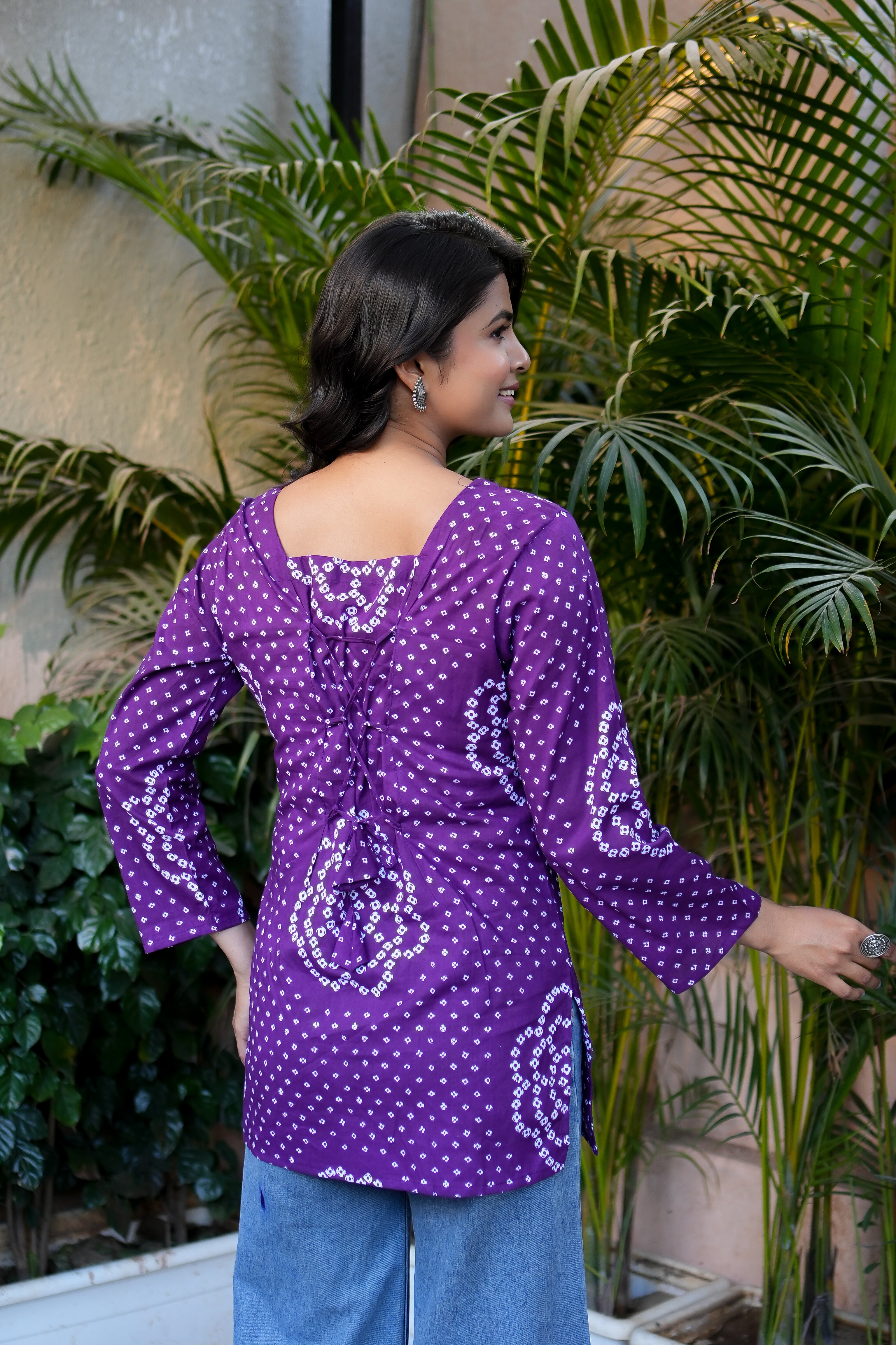 Bandhej Printed Cotton Straight Short Kurti
