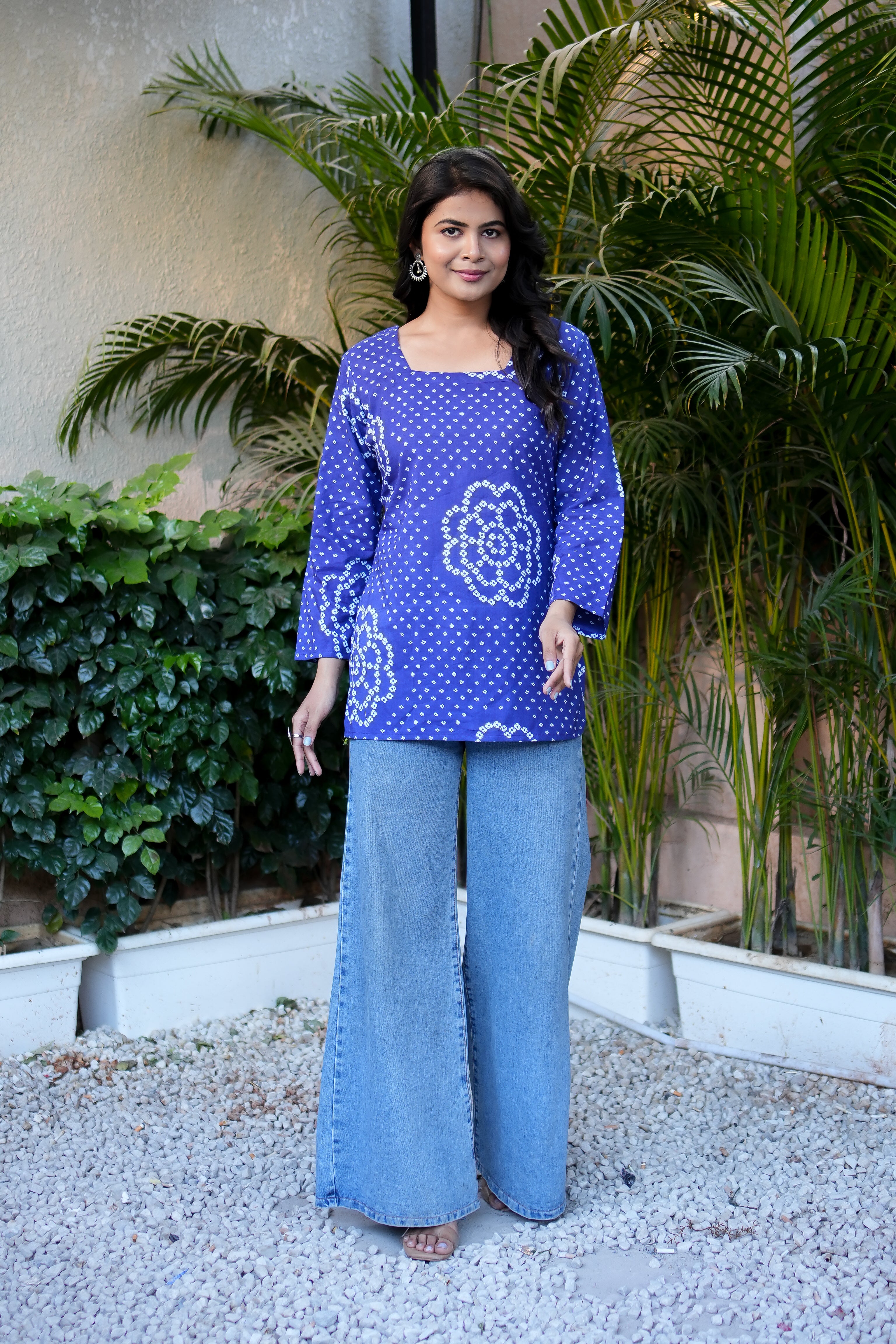 Bandhej Printed Cotton Straight Short Kurti