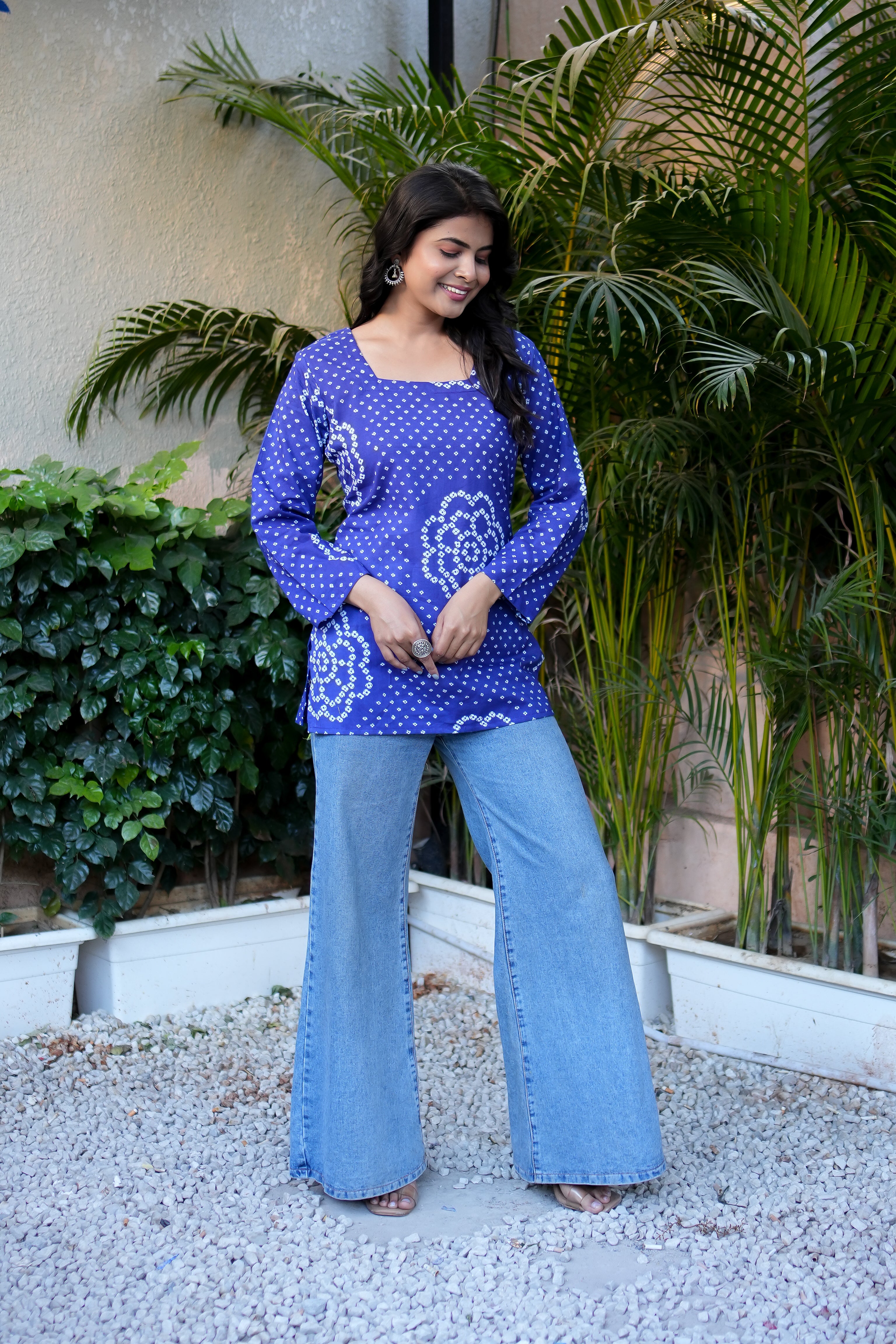 Bandhej Printed Cotton Straight Short Kurti