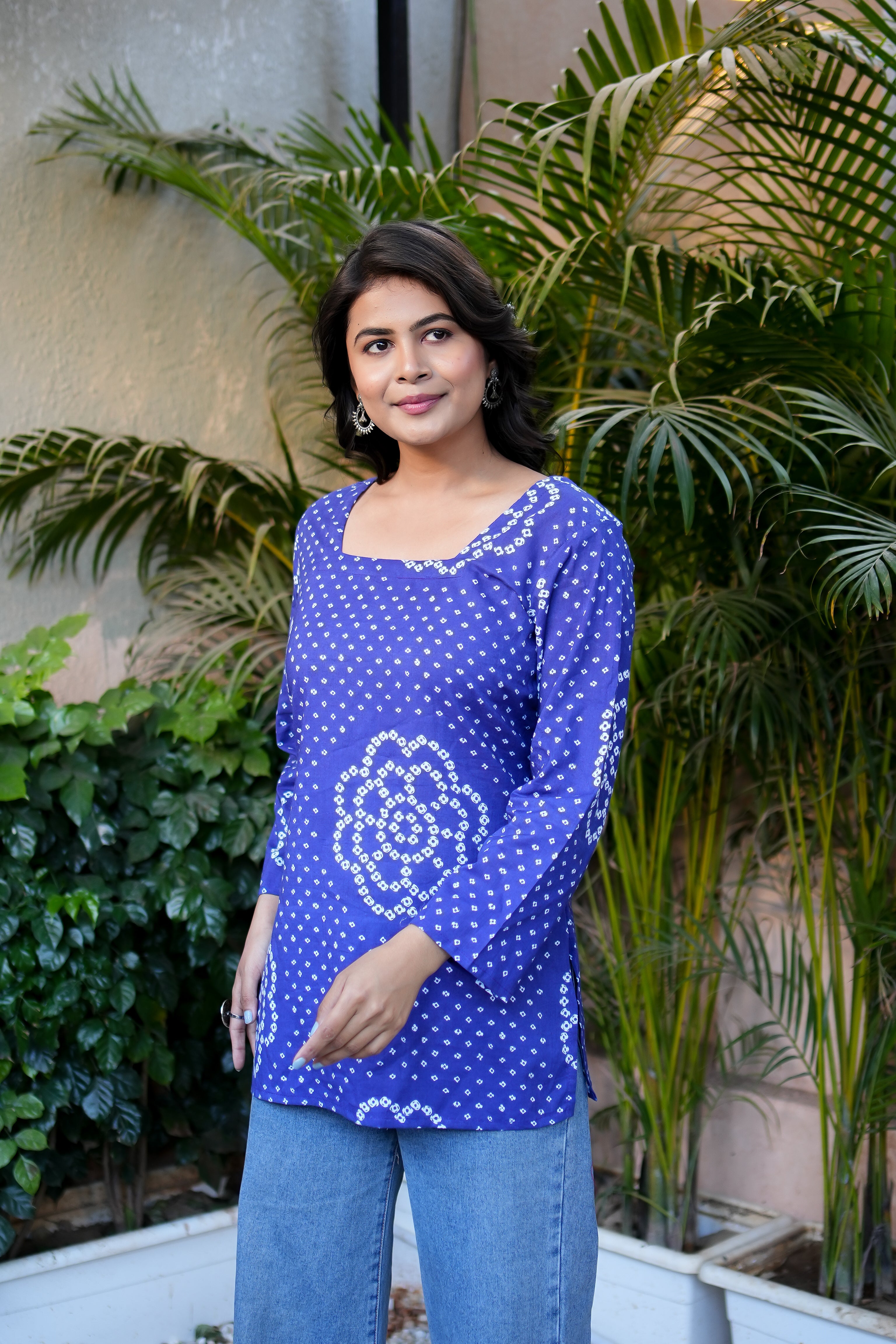Bandhej Printed Cotton Straight Short Kurti