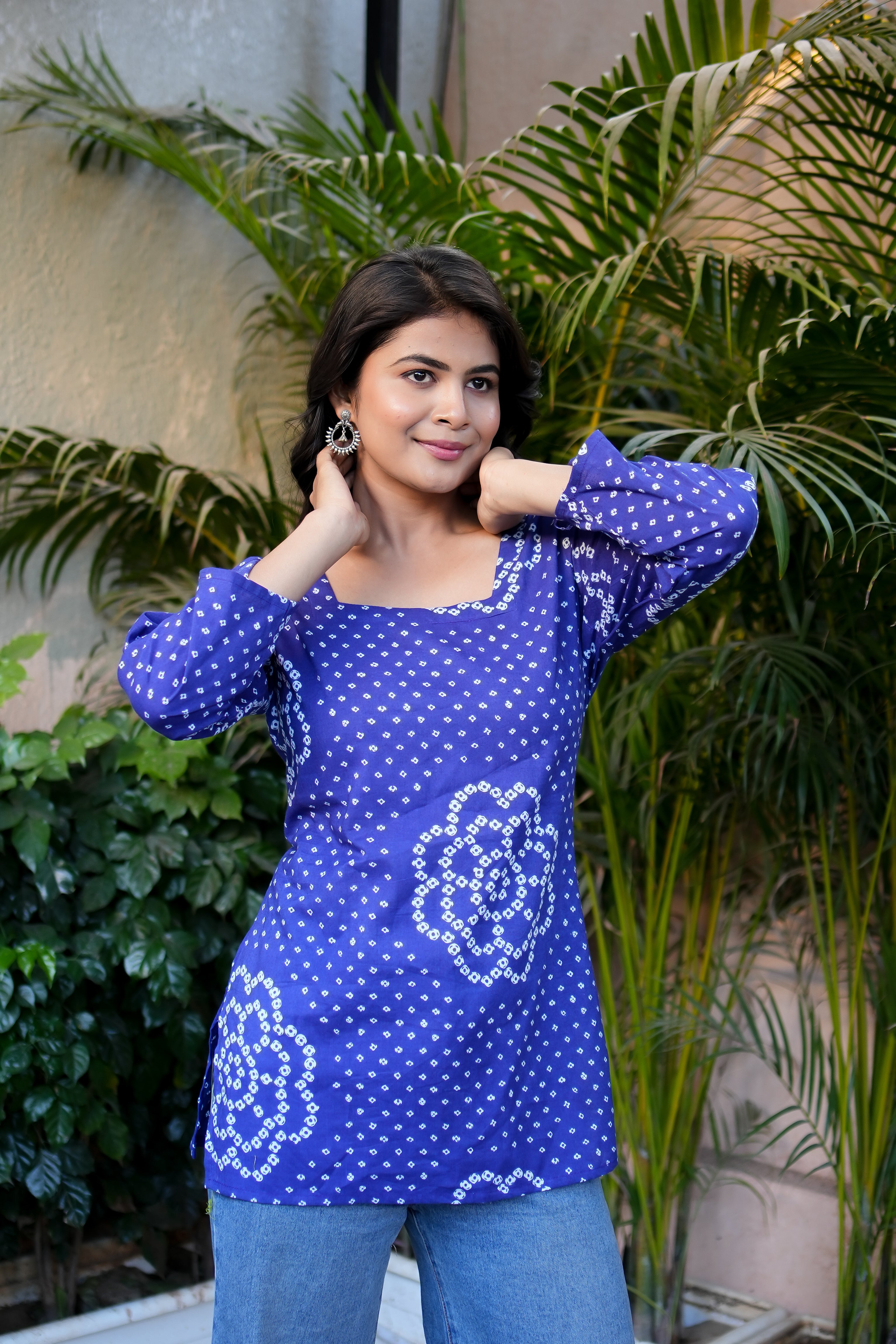 Bandhej Printed Cotton Straight Short Kurti