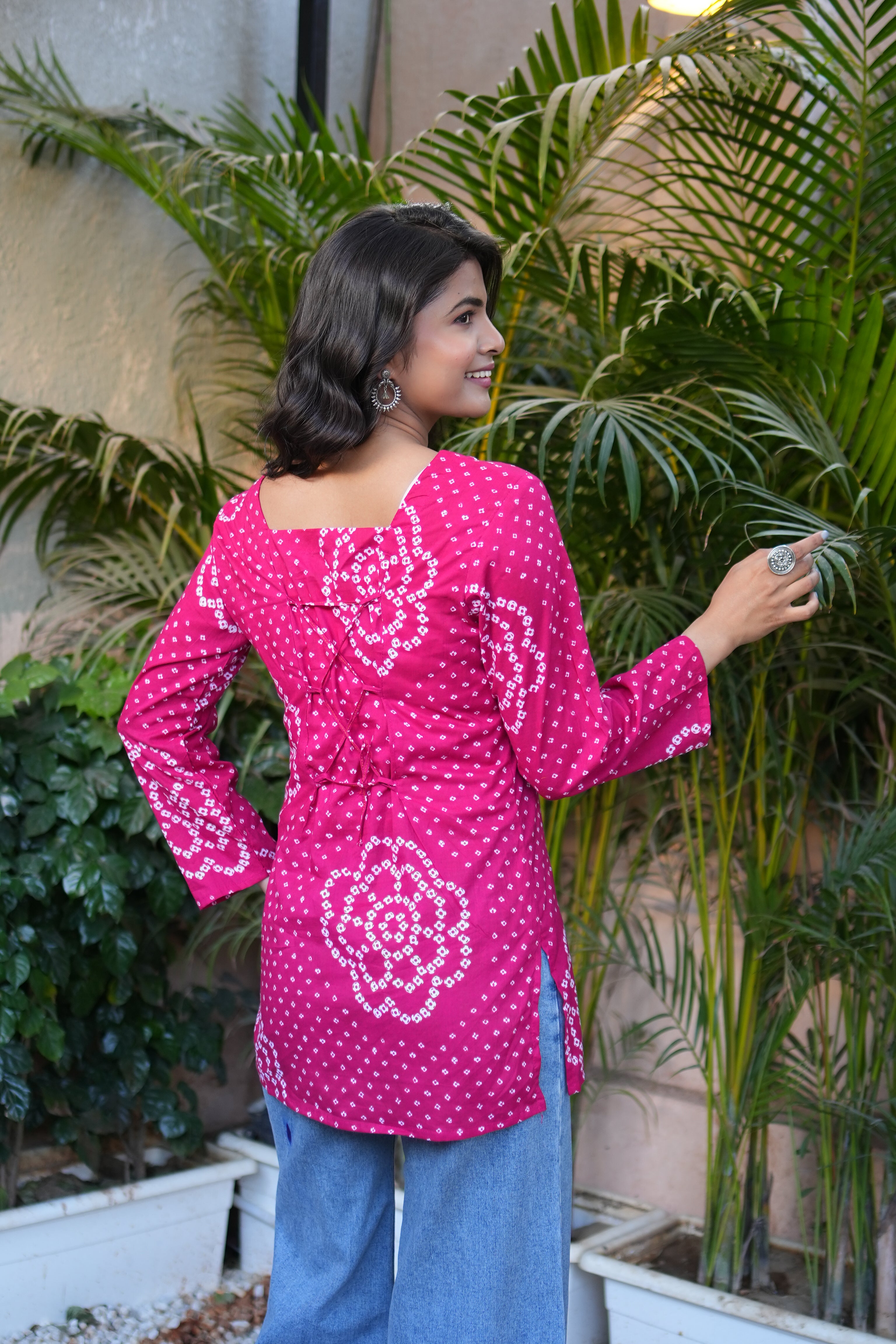 Bandhej Printed Cotton Straight Short Kurti