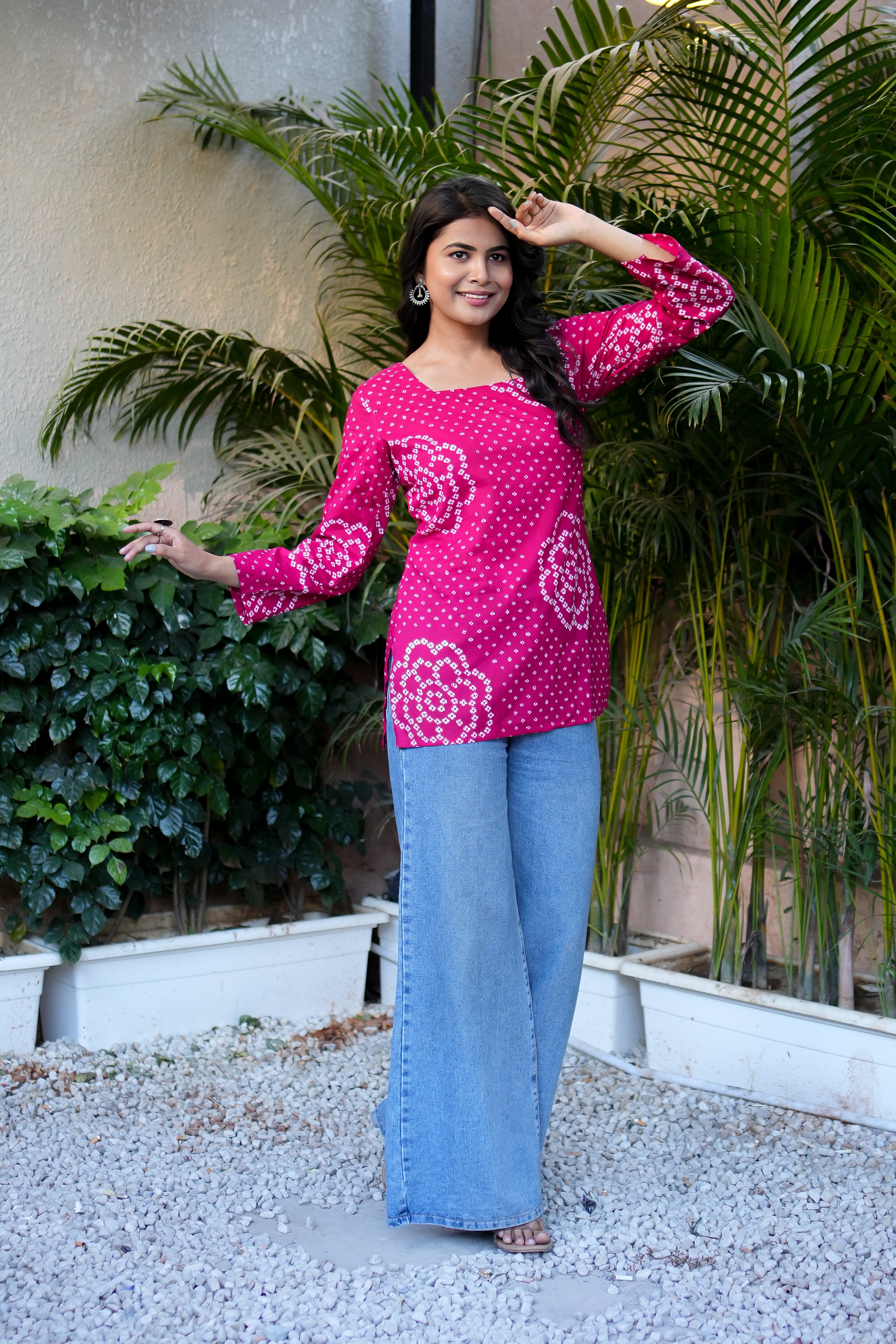Bandhej Printed Cotton Straight Short Kurti