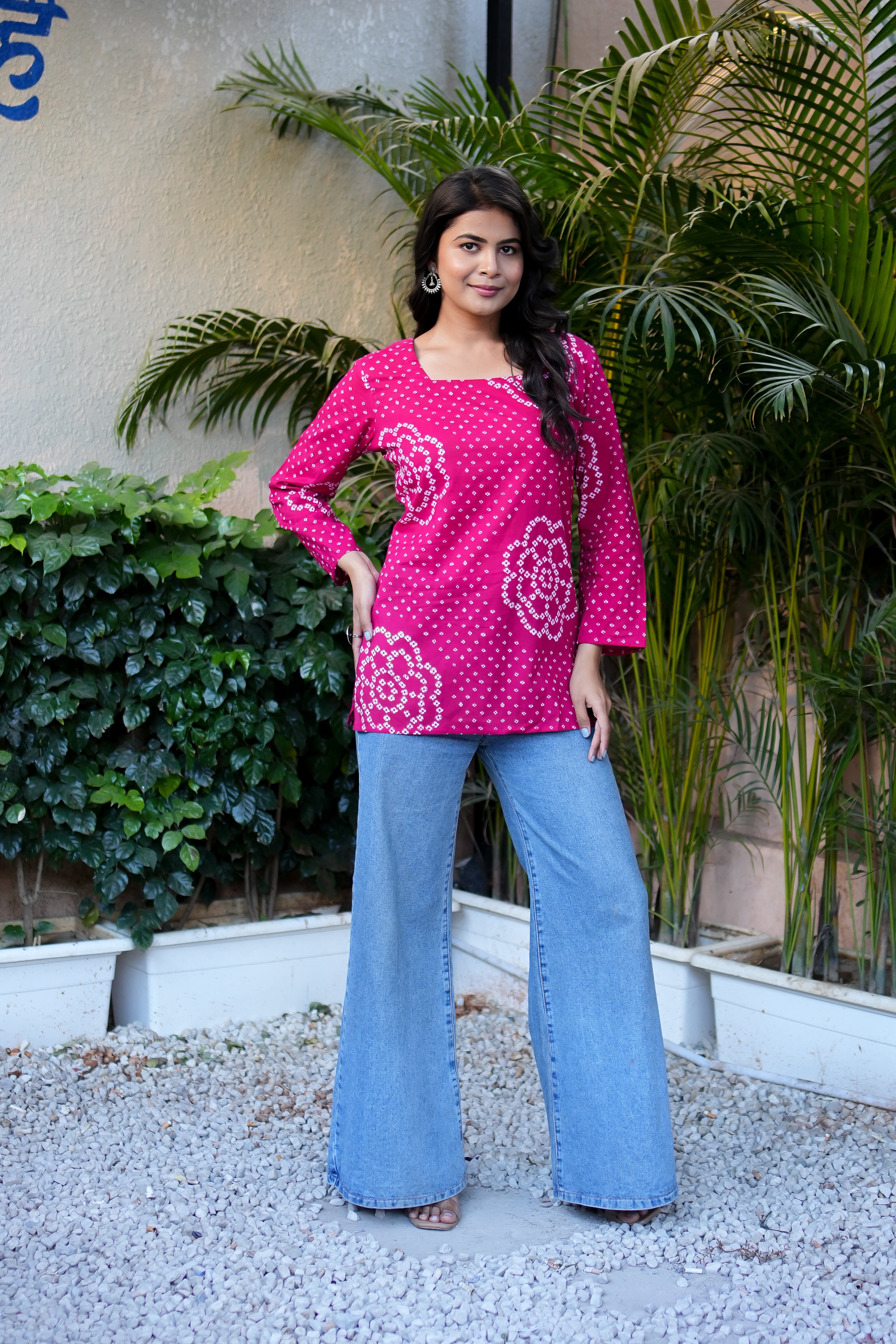 Bandhej Printed Cotton Straight Short Kurti