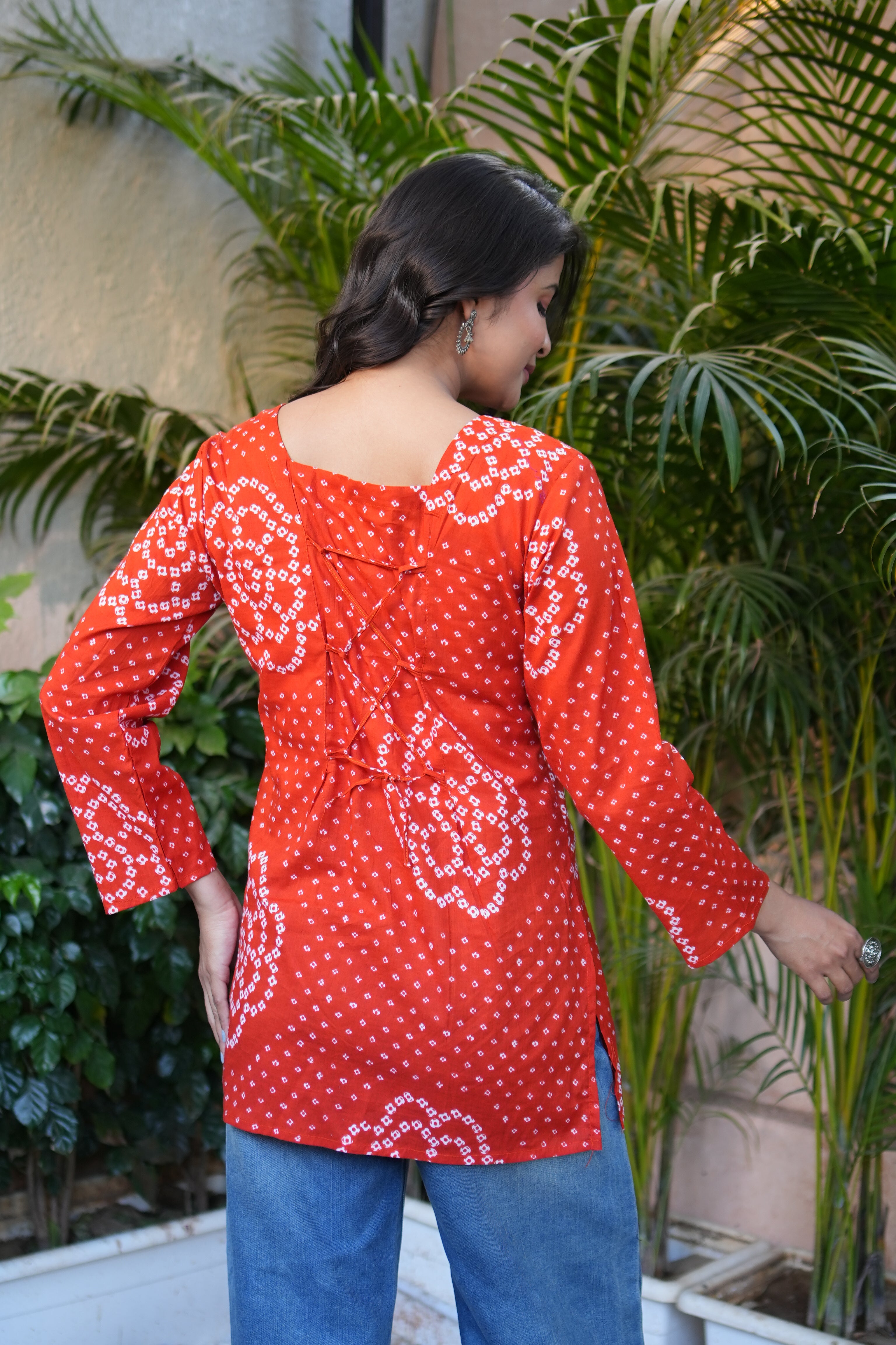 Bandhej Printed Cotton Straight Short Kurti