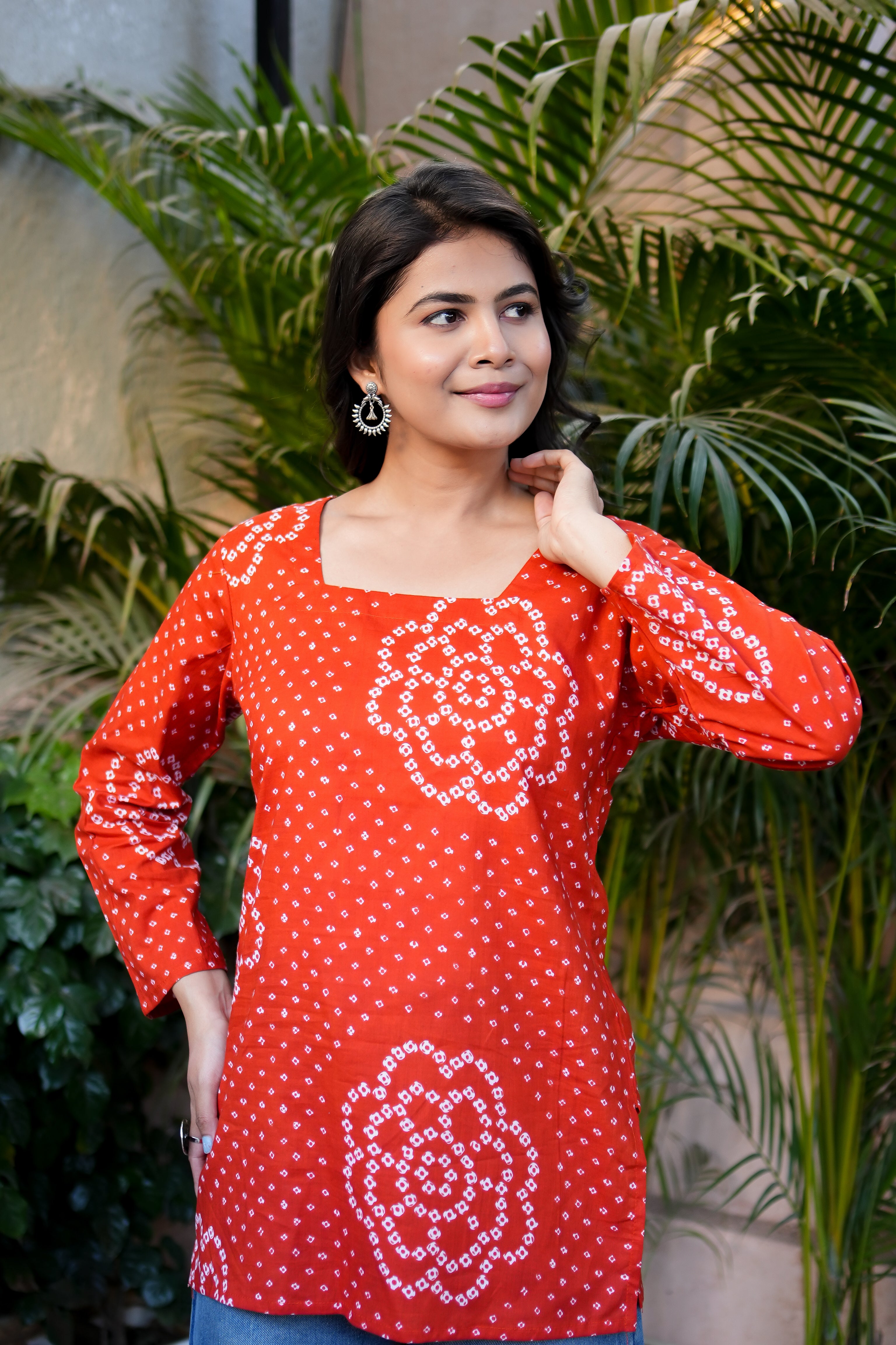 Bandhej Printed Cotton Straight Short Kurti