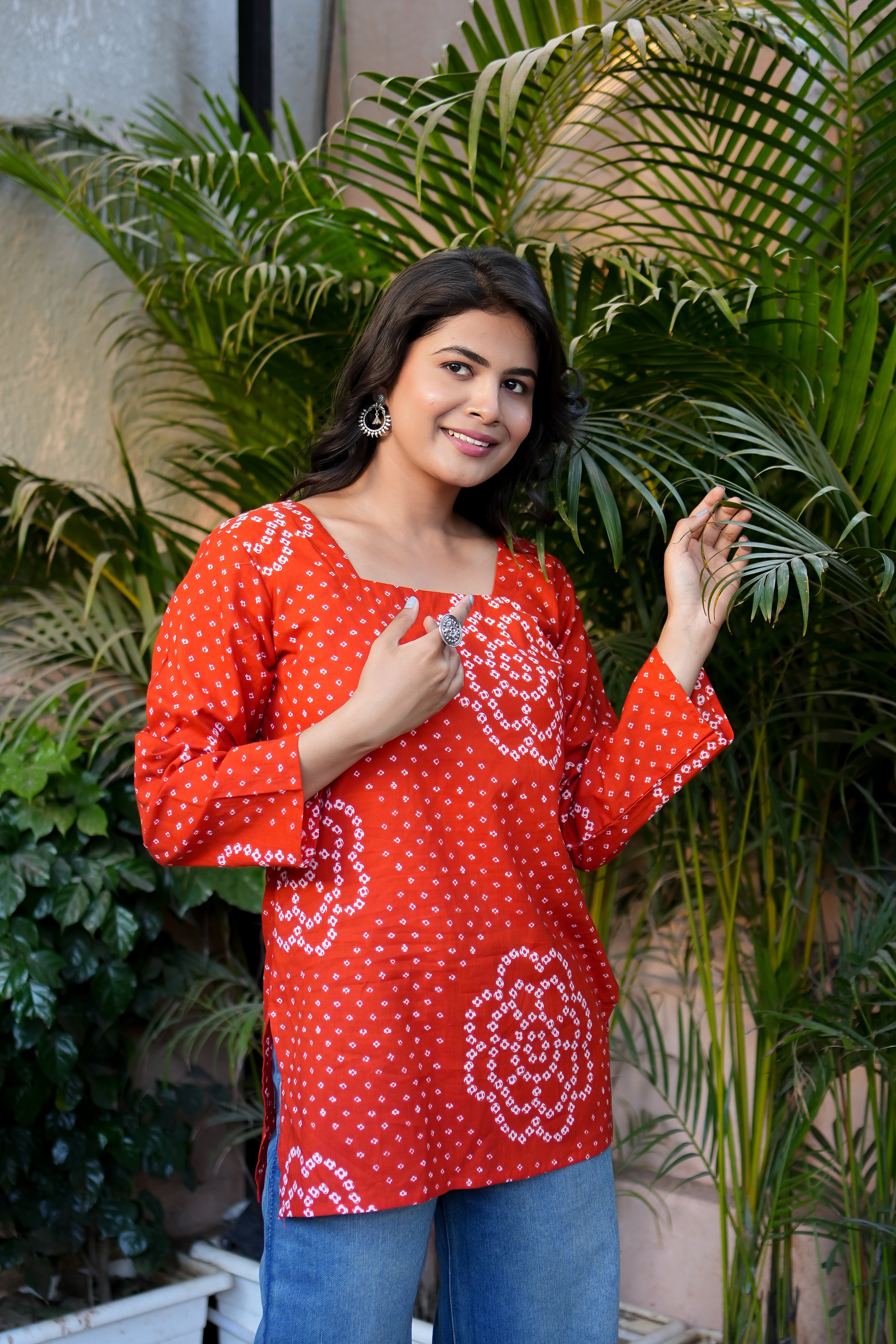 Bandhej Printed Cotton Straight Short Kurti