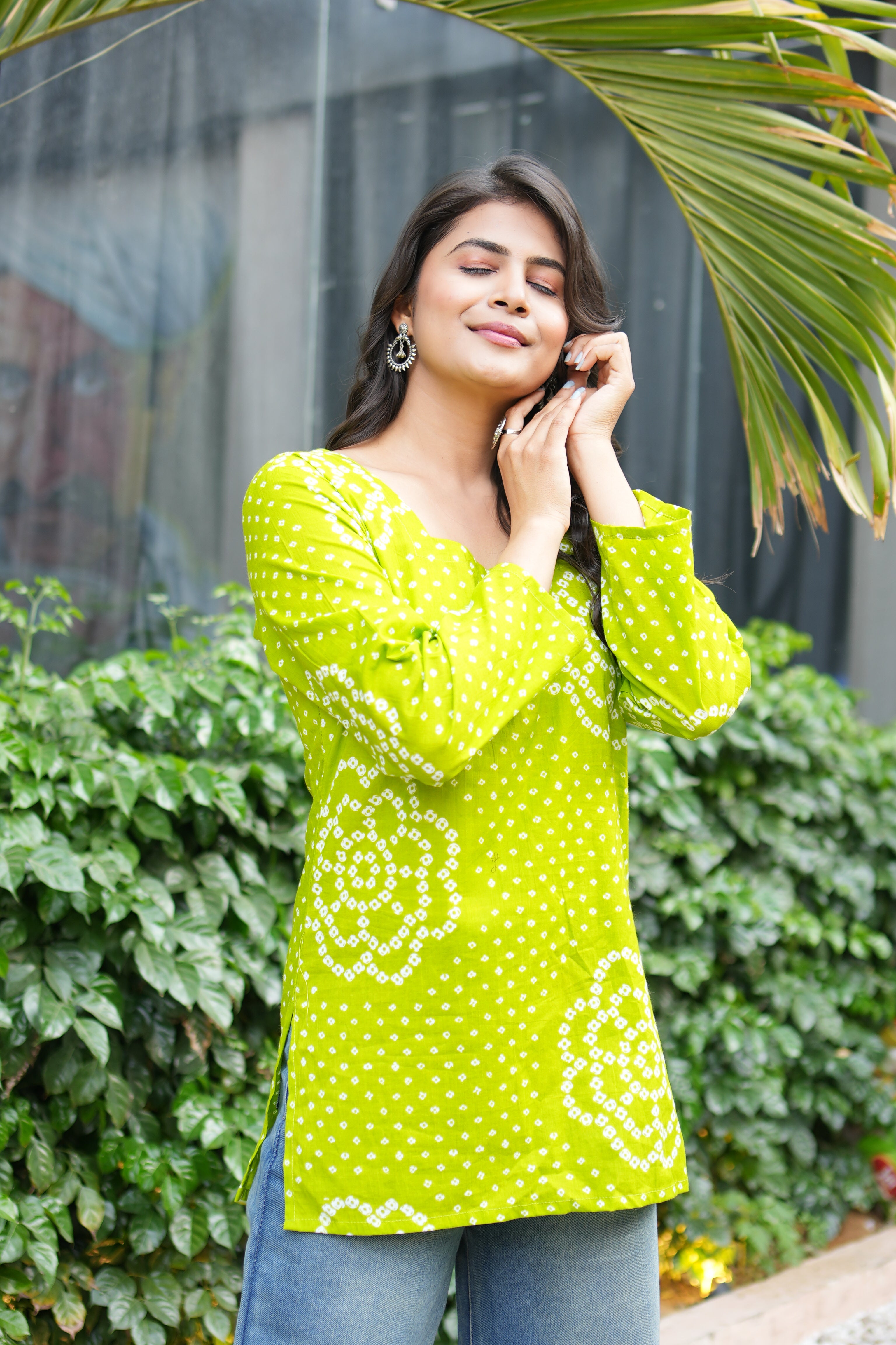 Bandhej Printed Cotton Straight Short Kurti