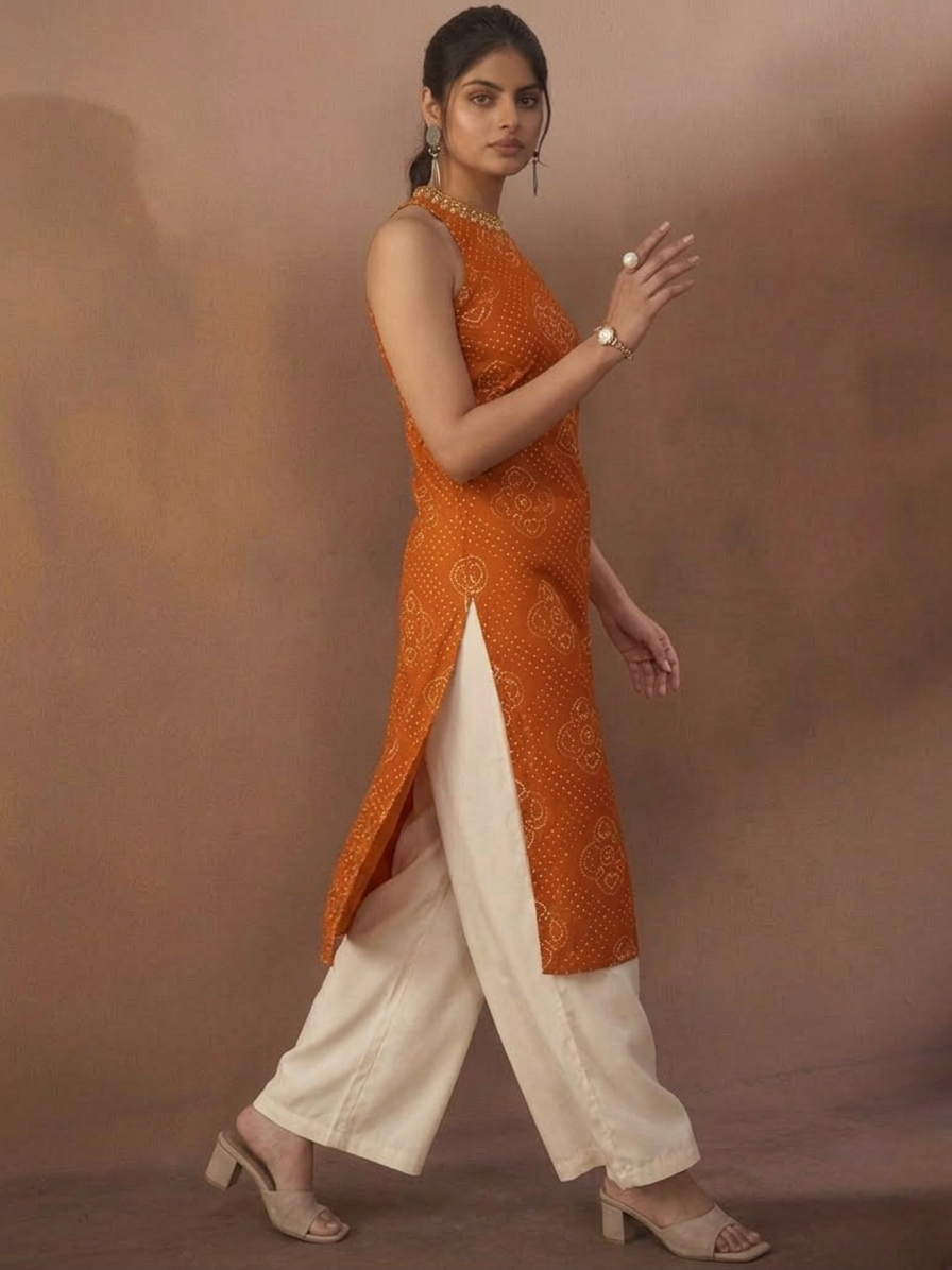 Printed Halter Neck Straight Kurta