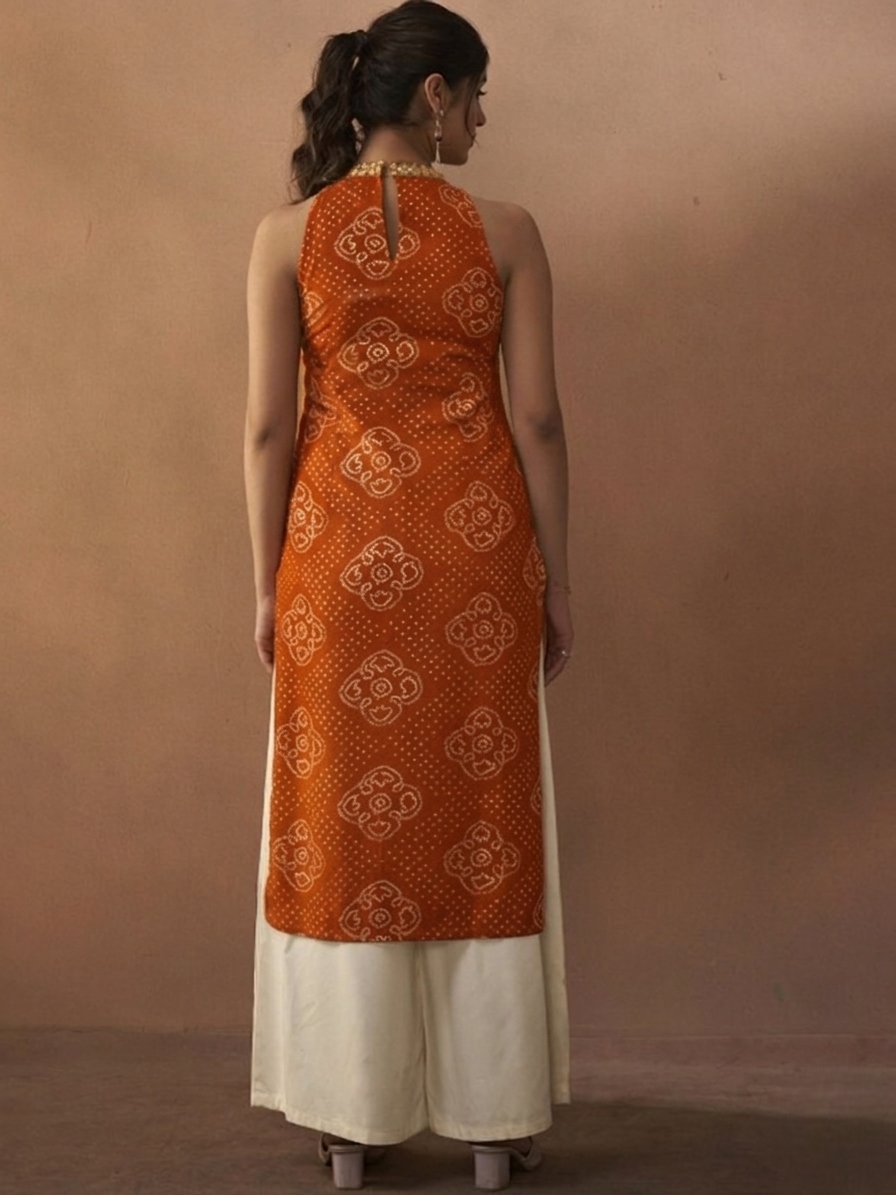 Printed Halter Neck Straight Kurta