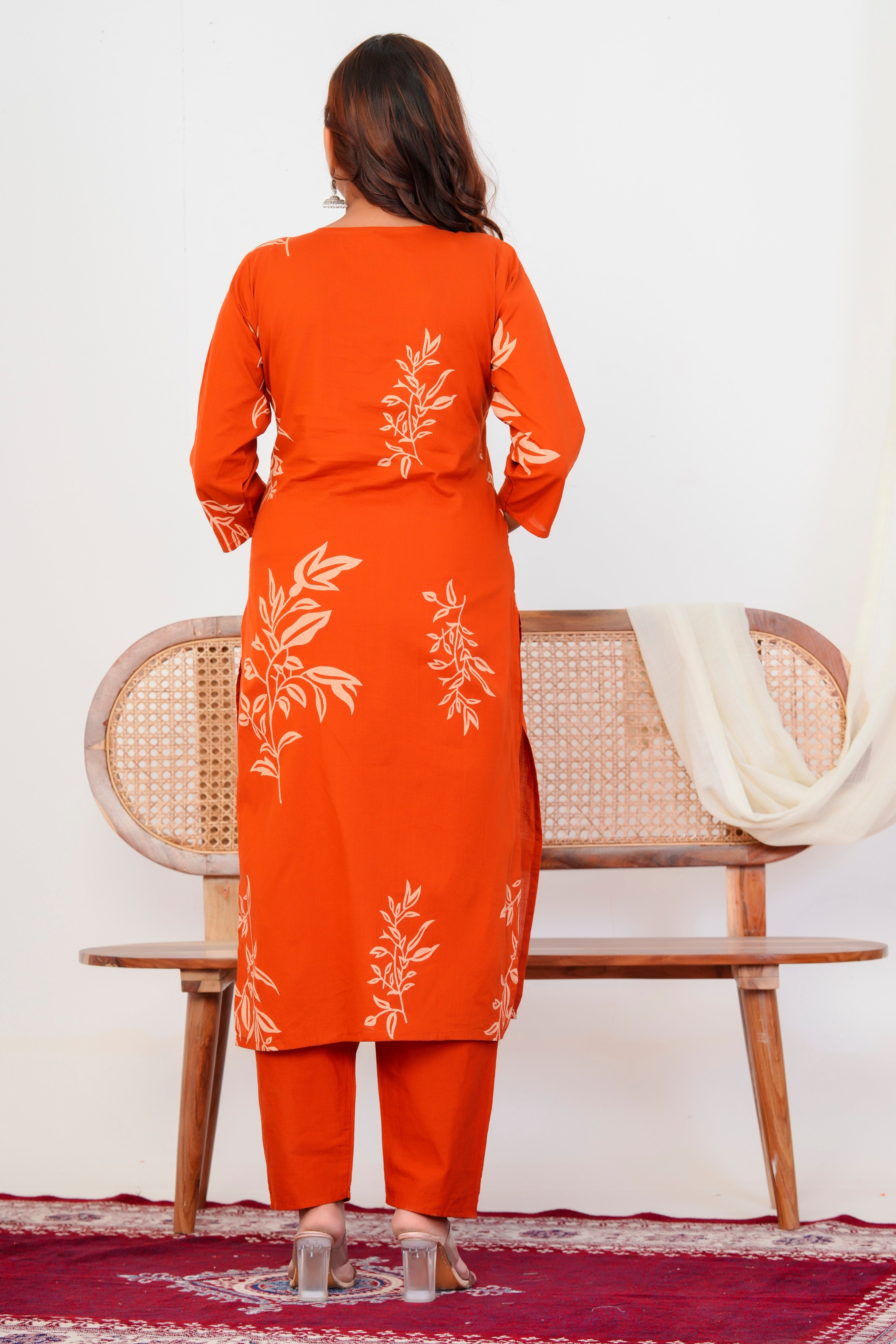 Bna Bnaya Floral Print Cotton Embroidered Kurta Pant Dupatta set
