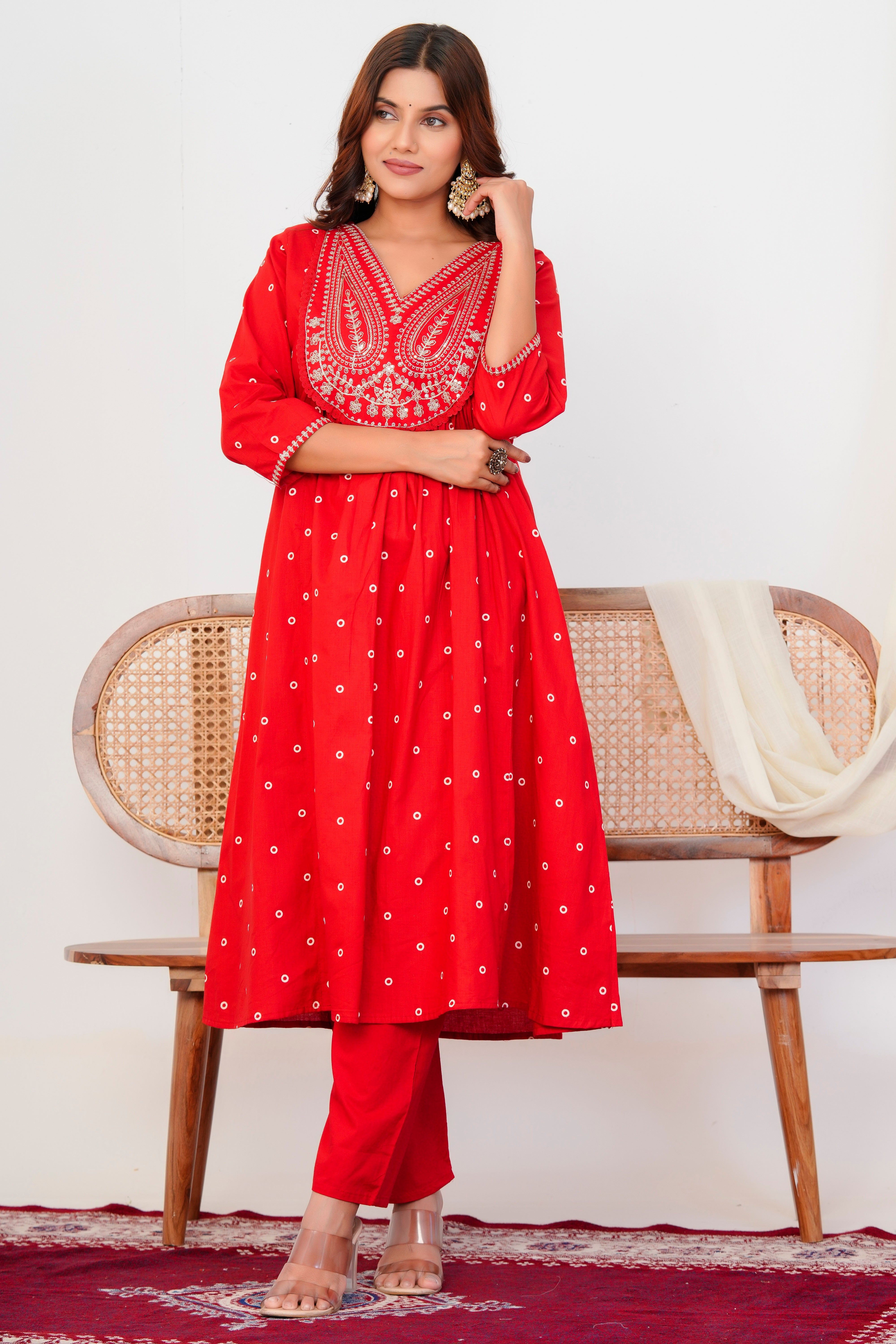Paisley Handwork A Line Mul Cotton Suit