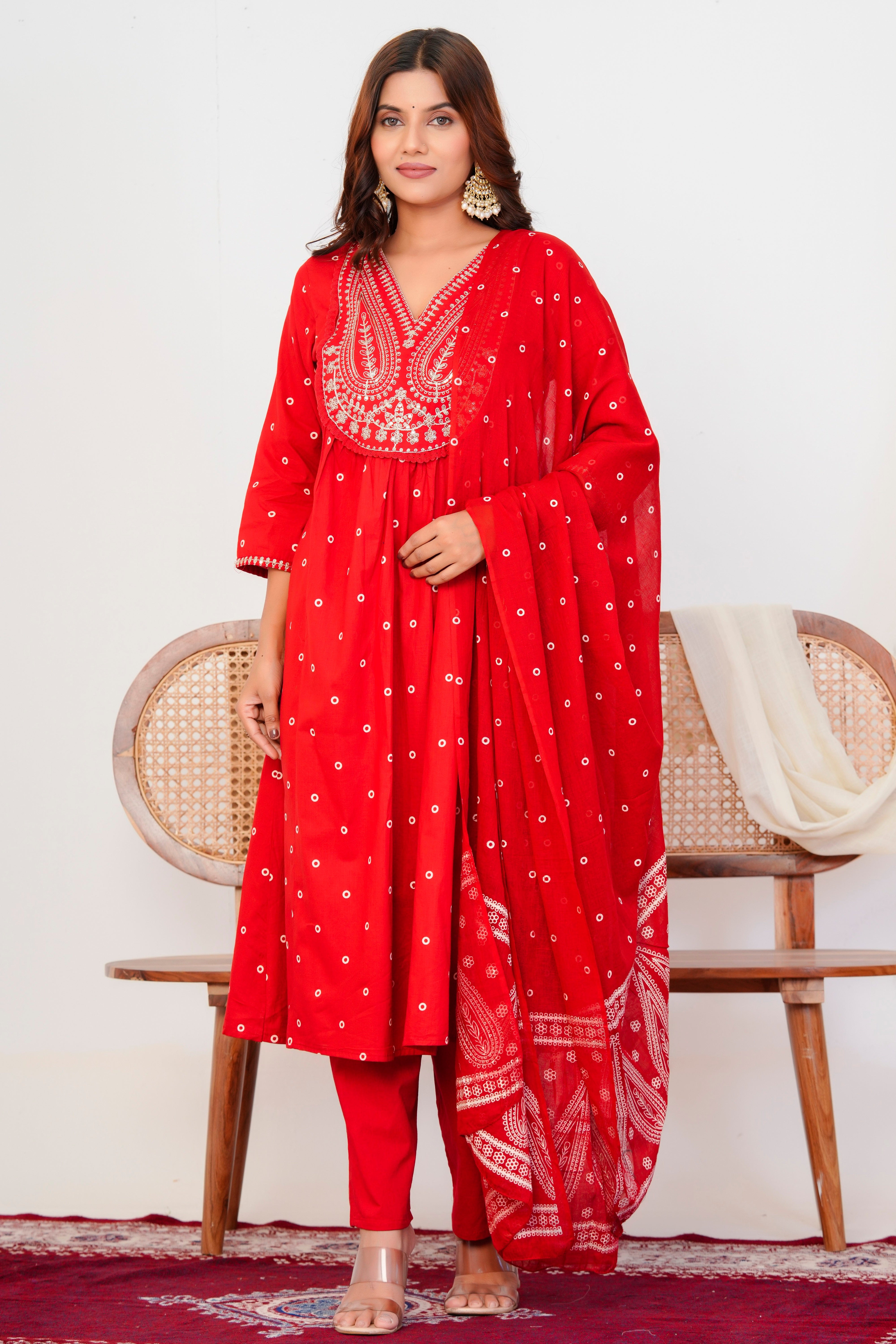 Paisley Handwork A Line Mul Cotton Suit