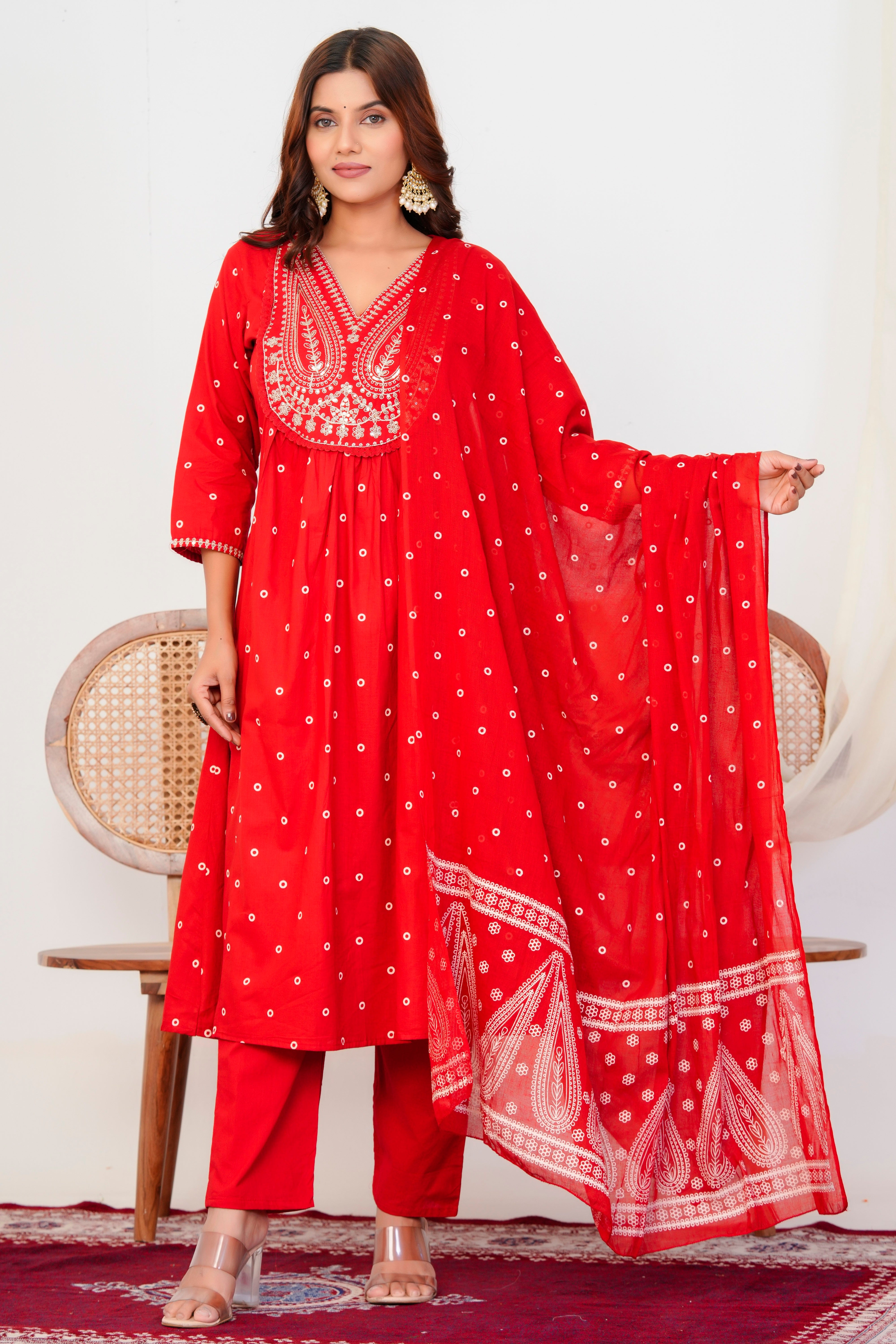 Paisley Handwork A Line Mul Cotton Suit