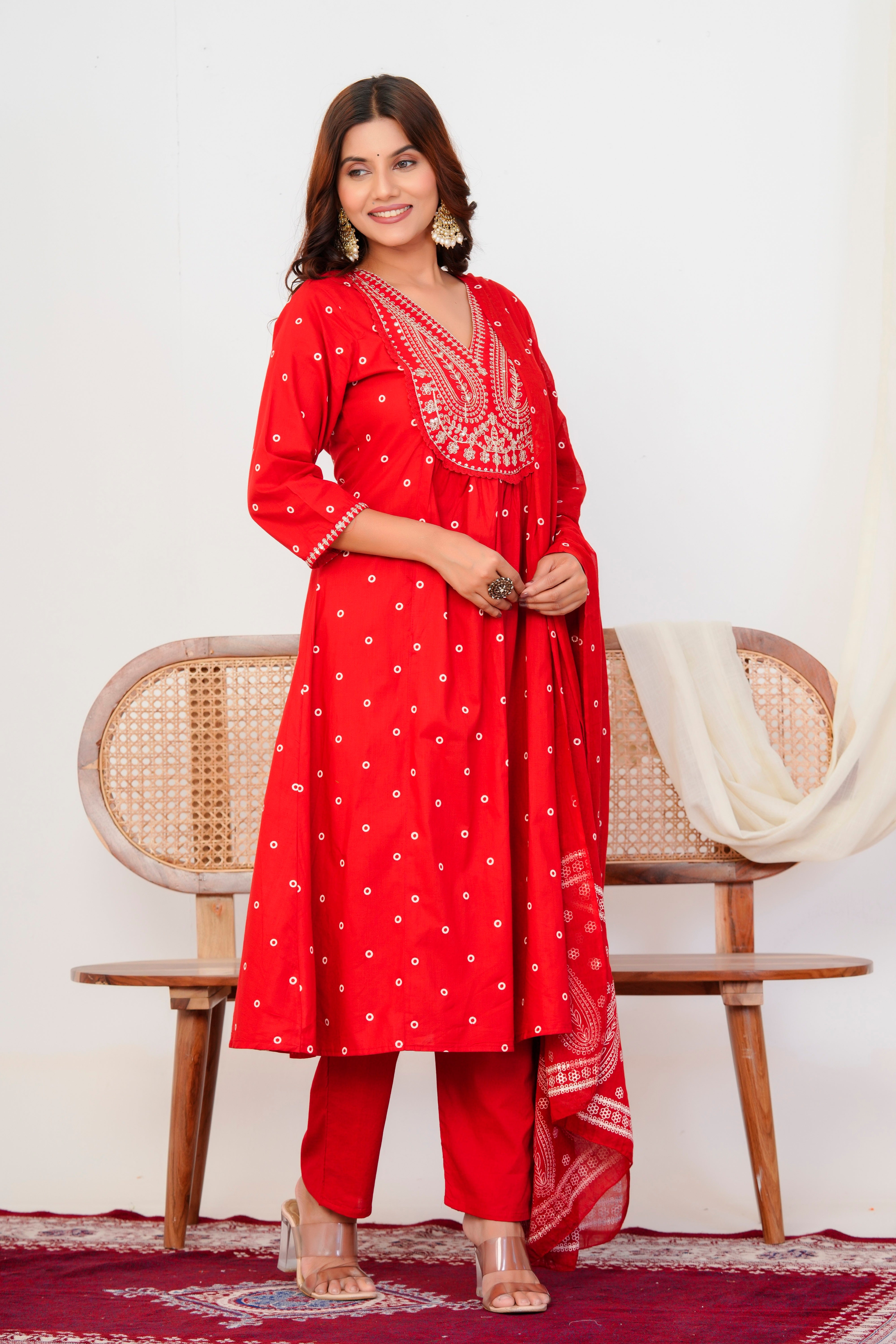 Paisley Handwork A Line Mul Cotton Suit