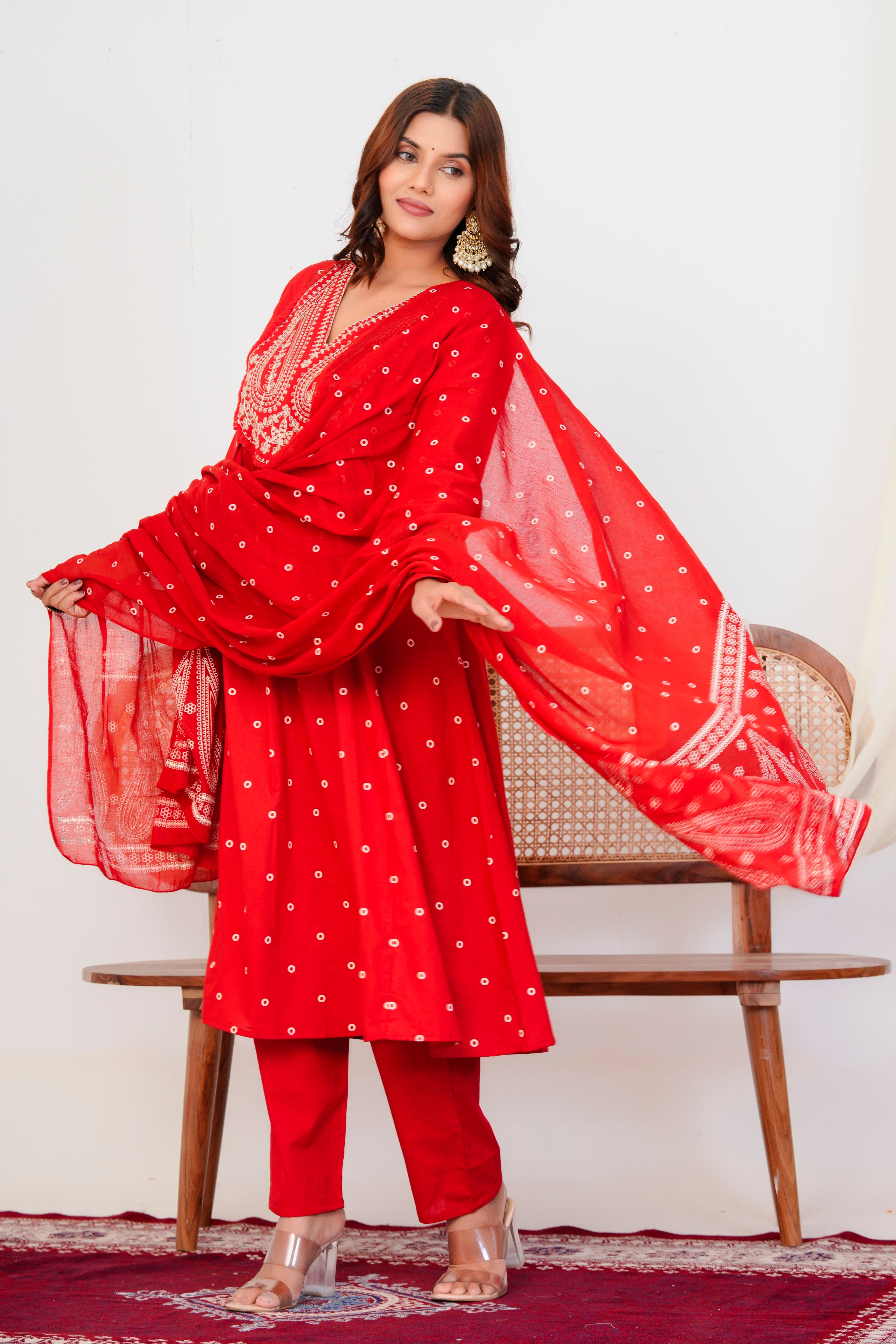 Paisley Handwork A Line Mul Cotton Suit