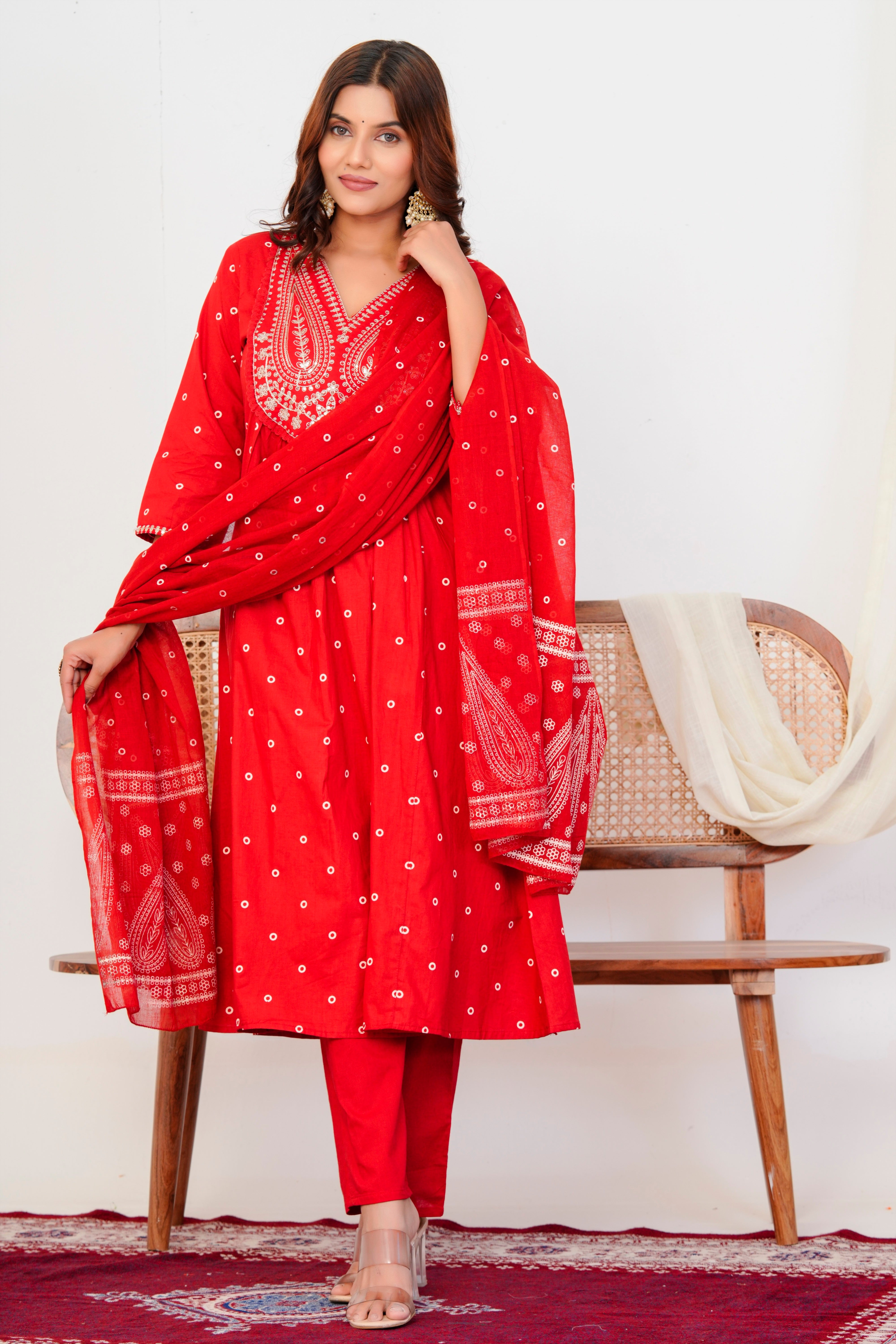 Paisley Handwork A Line Mul Cotton Suit