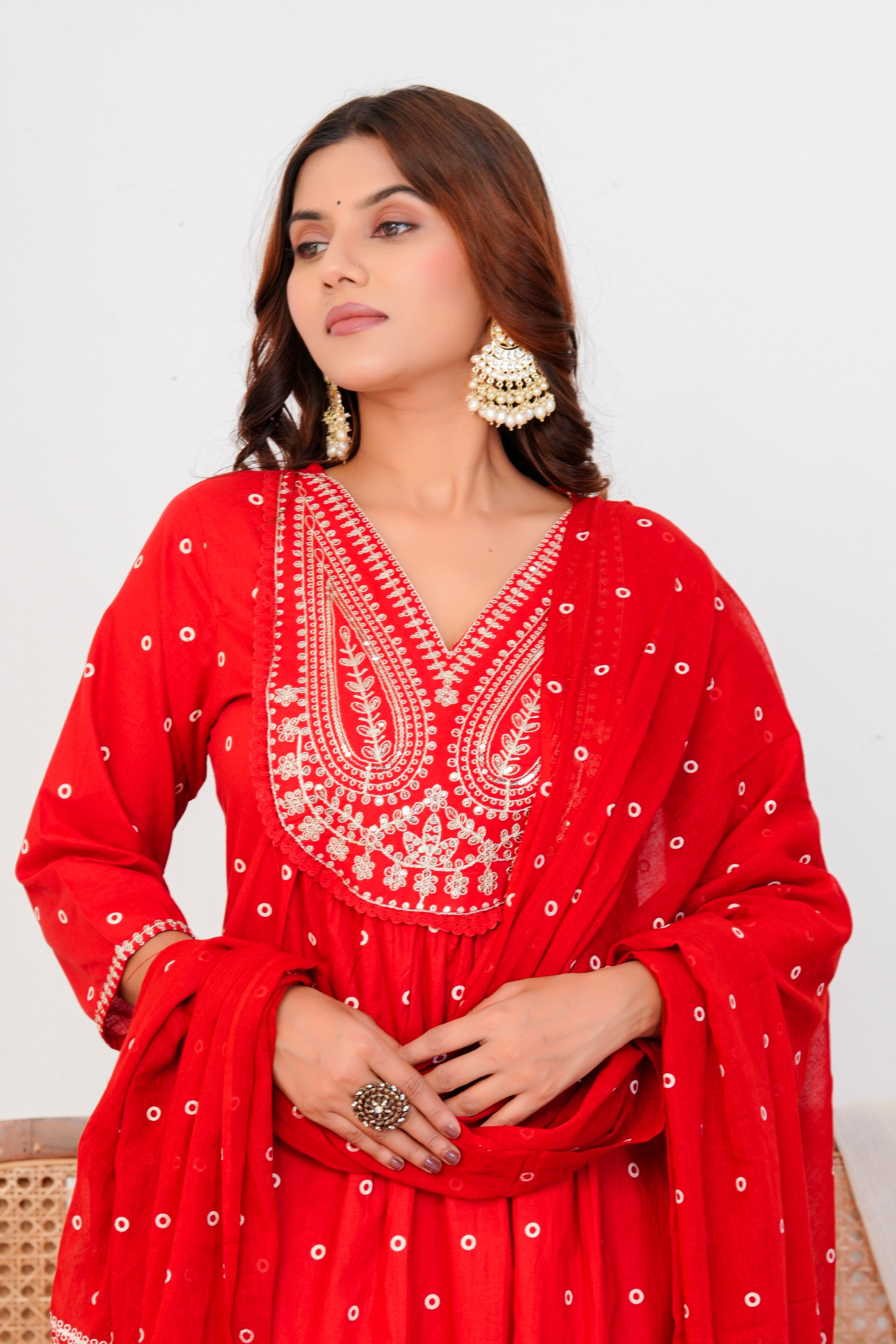 Paisley Handwork A Line Mul Cotton Suit