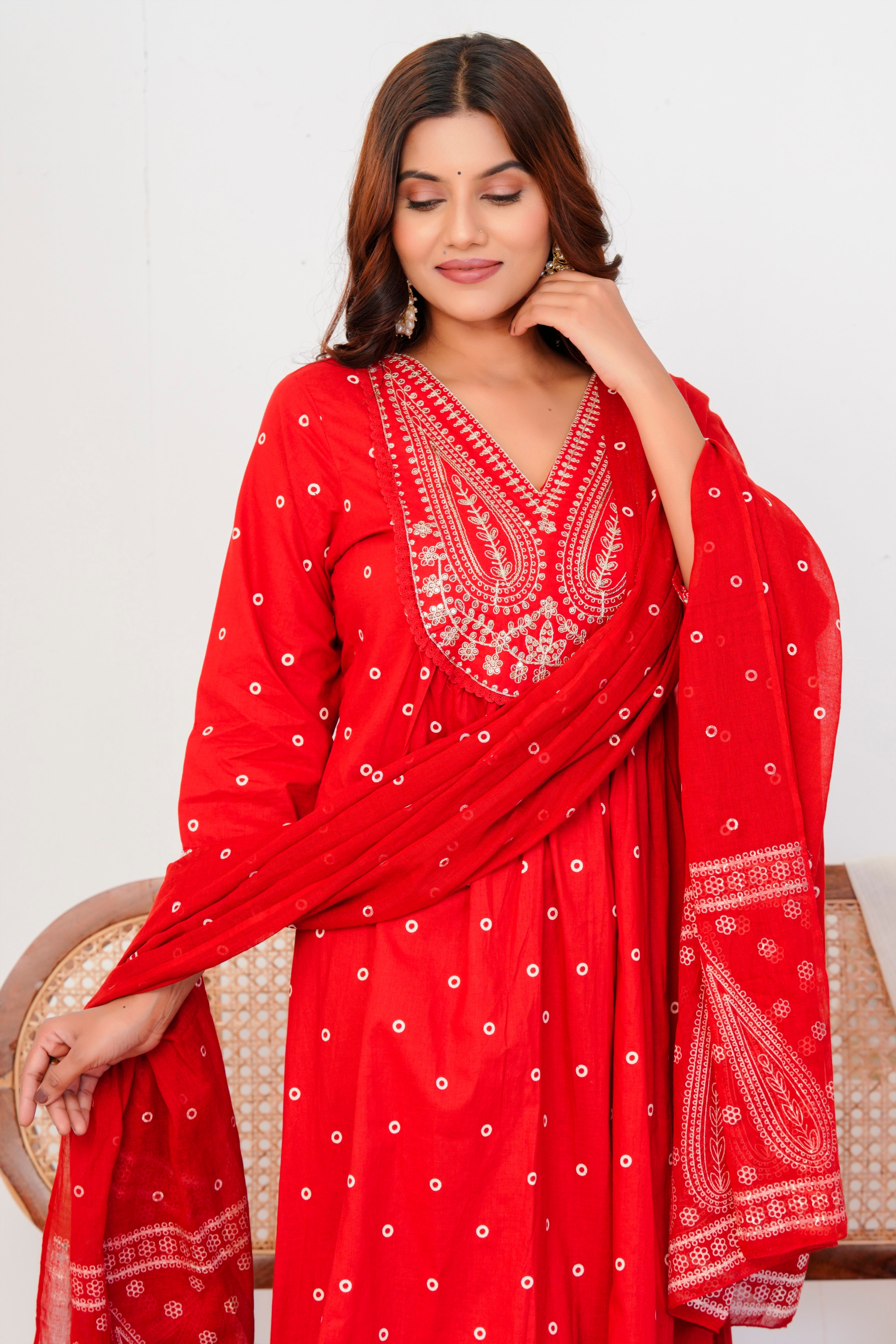 Paisley Handwork A Line Mul Cotton Suit