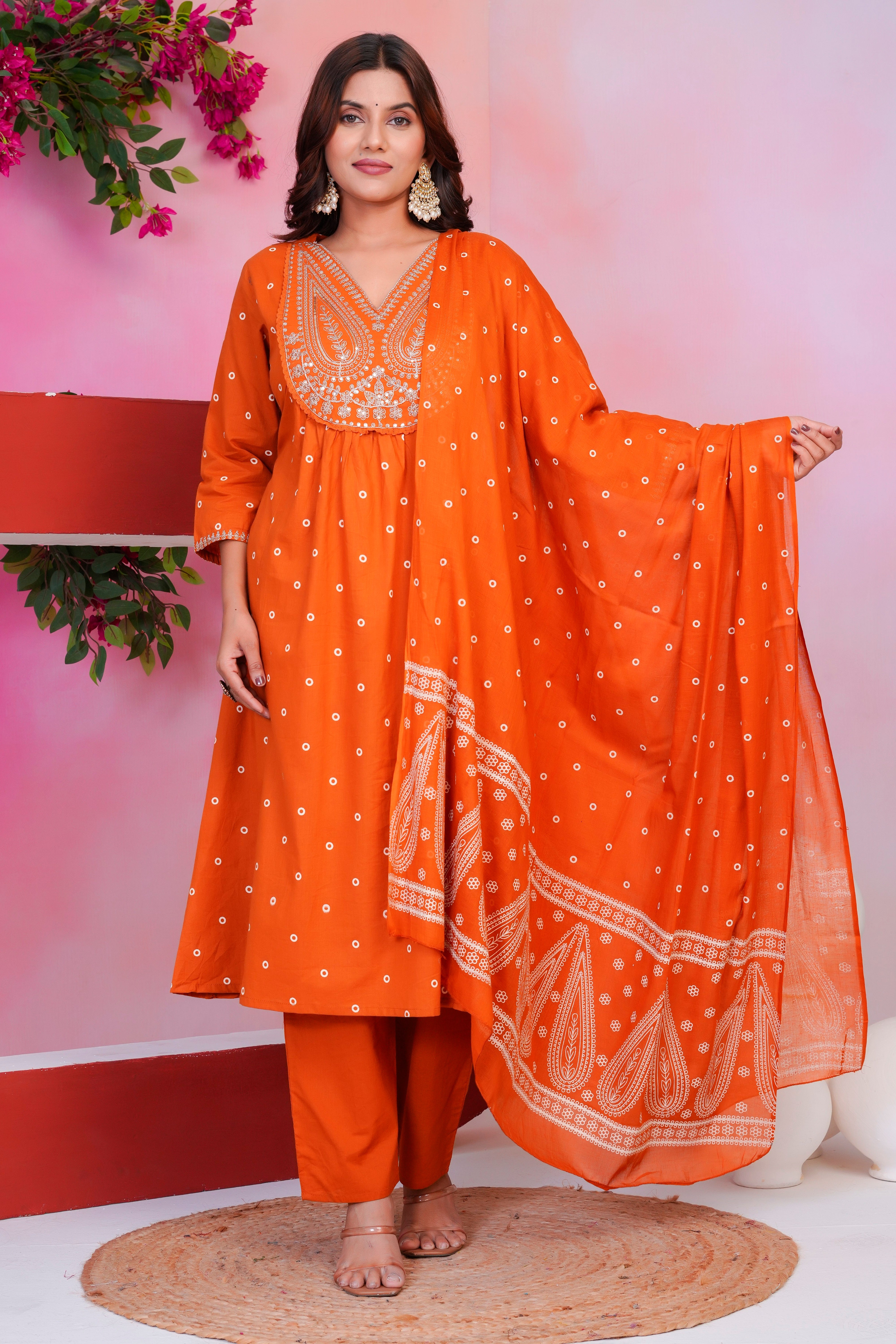 Paisley Handwork A Line Mul Cotton Suit
