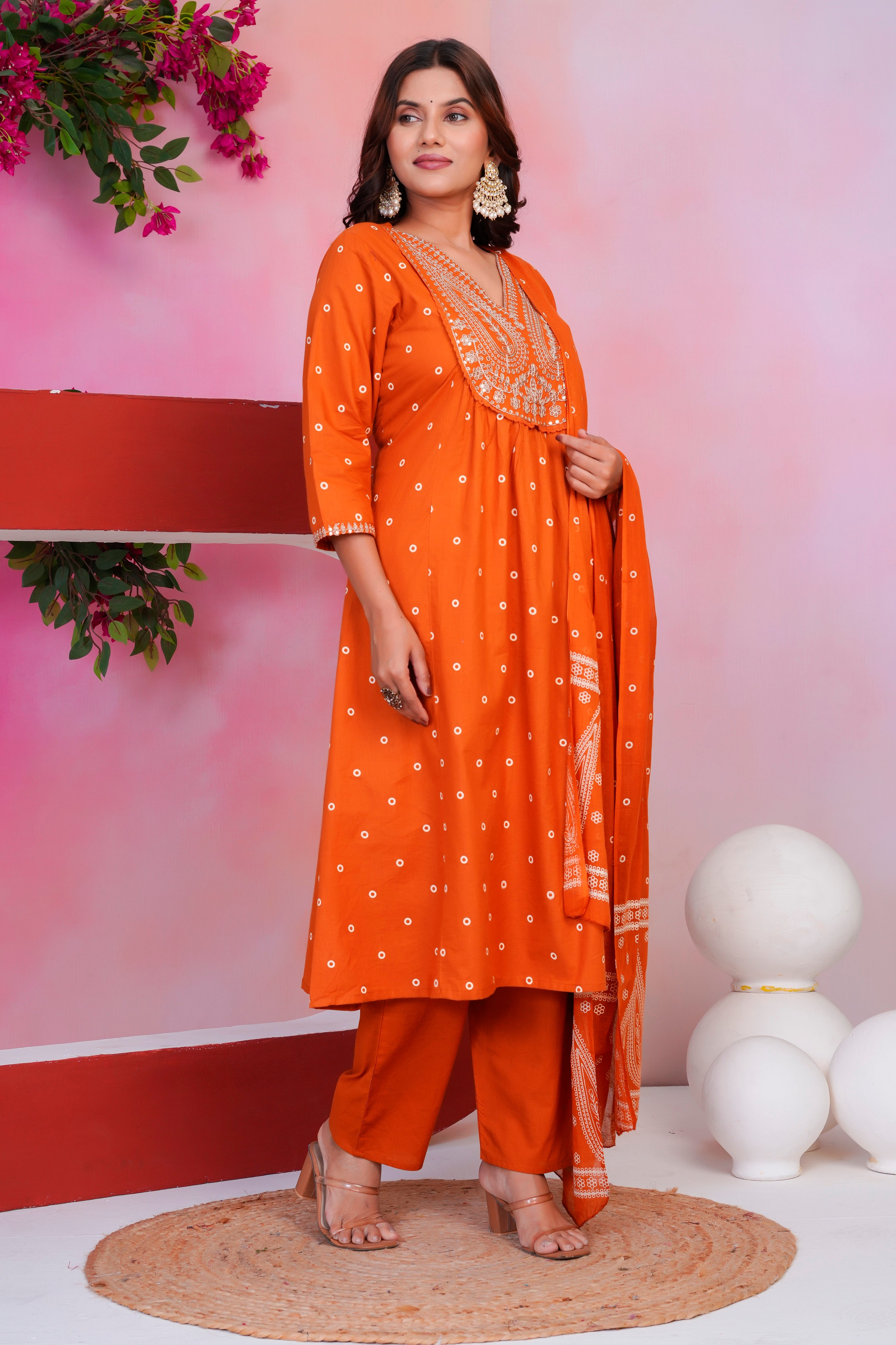 Paisley Handwork A Line Mul Cotton Suit