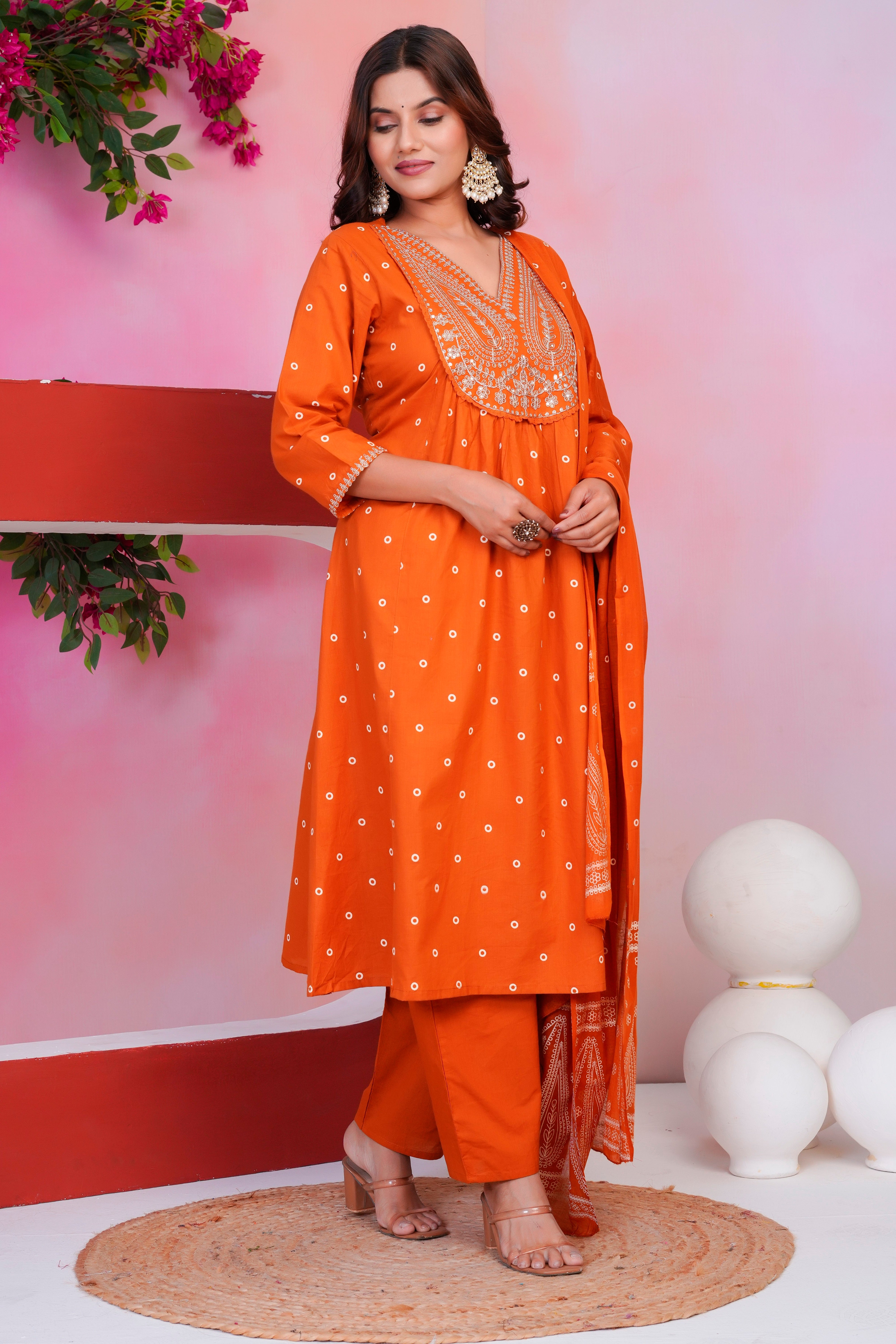 Paisley Handwork A Line Mul Cotton Suit