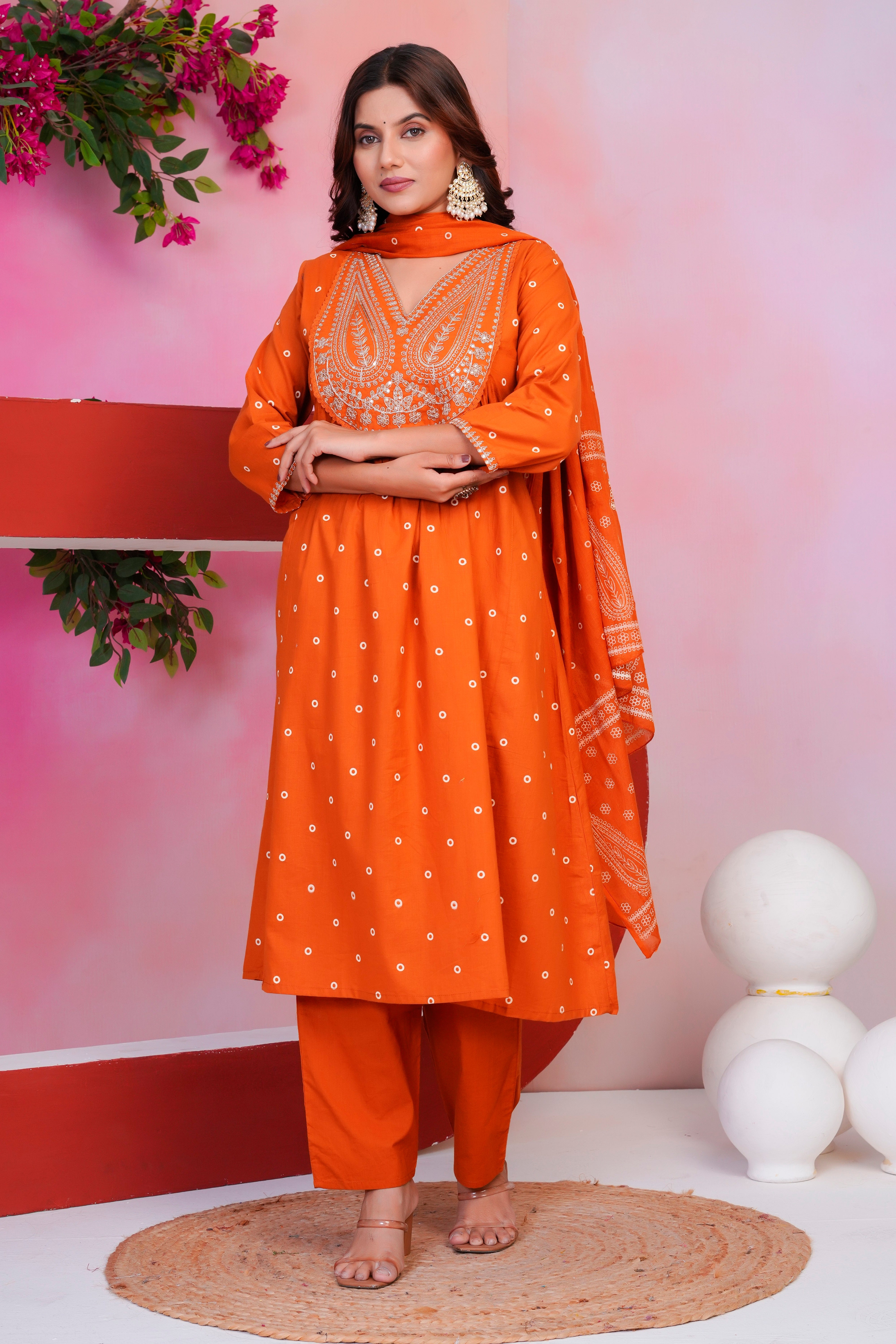 Paisley Handwork A Line Mul Cotton Suit