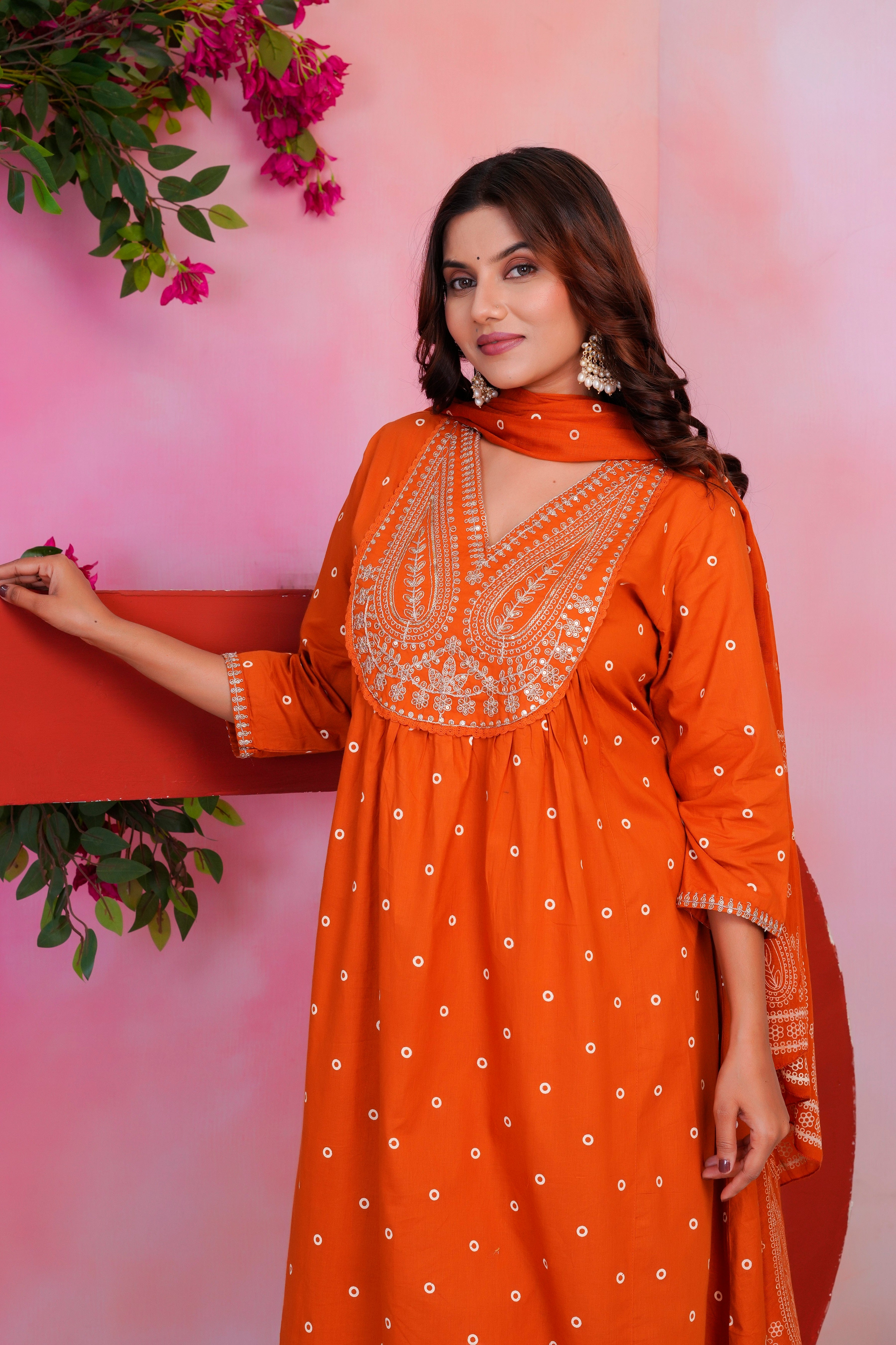 Paisley Handwork A Line Mul Cotton Suit