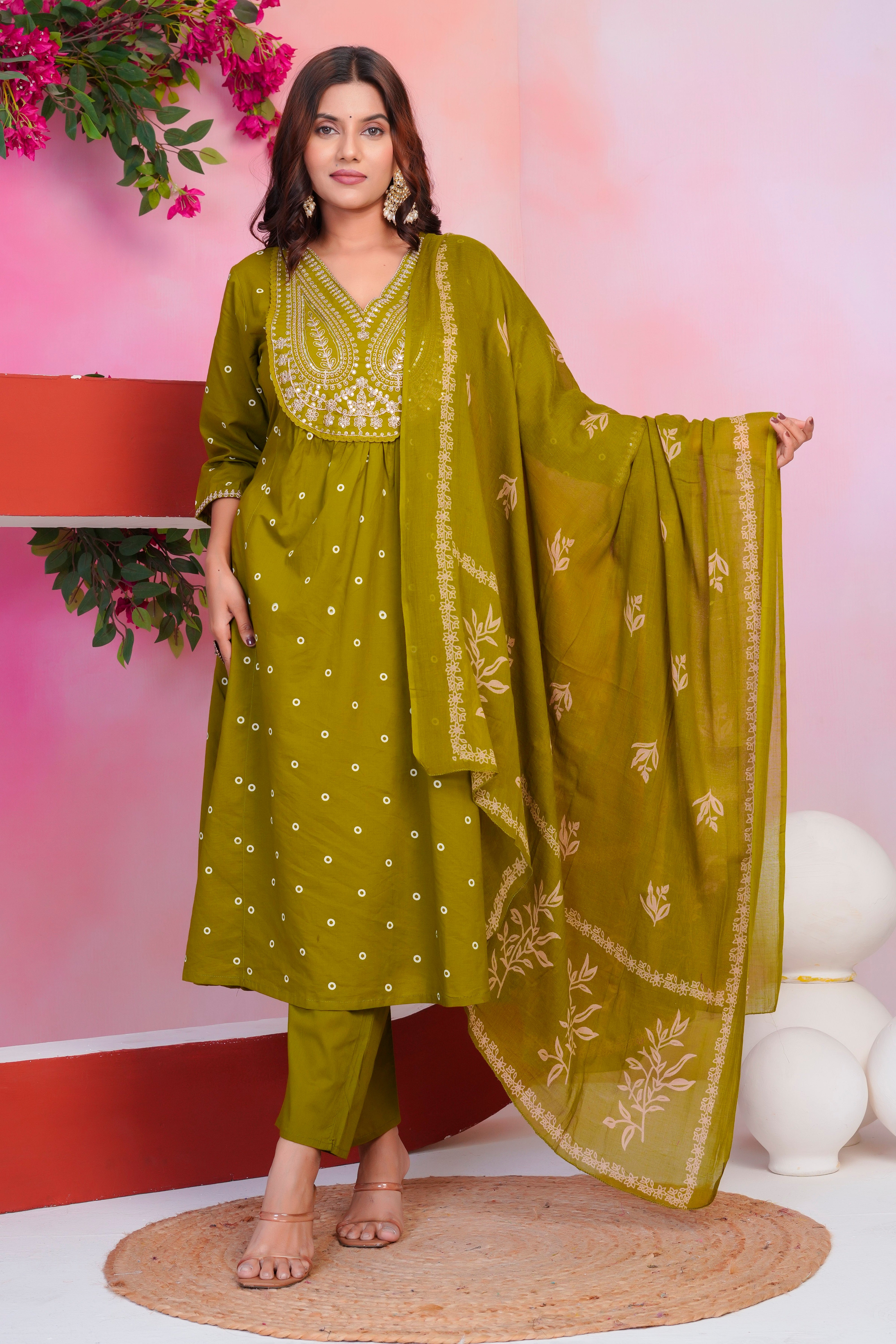 Paisley Handwork A Line Mul Cotton Suit