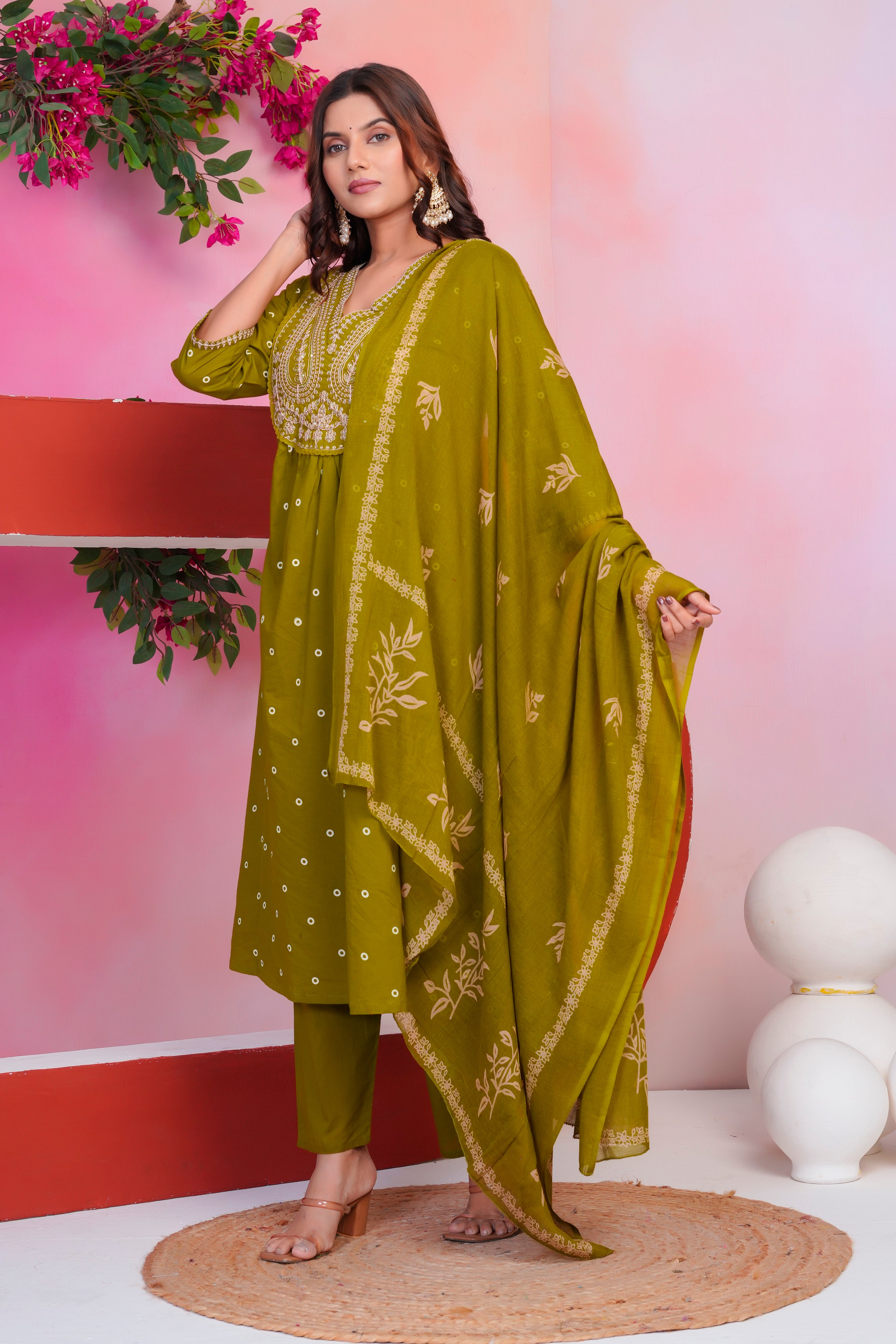 Paisley Handwork A Line Mul Cotton Suit