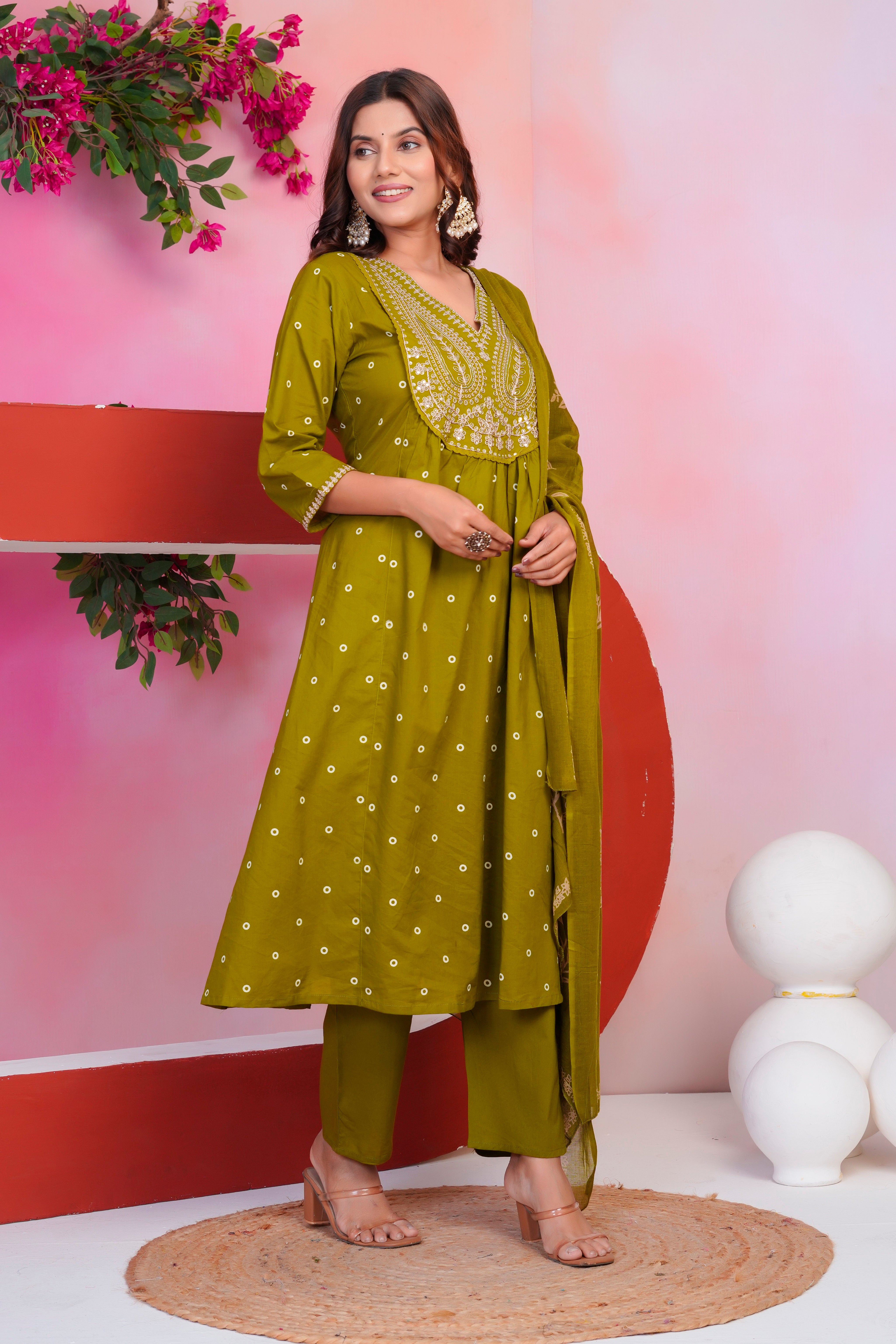 Paisley Handwork A Line Mul Cotton Suit