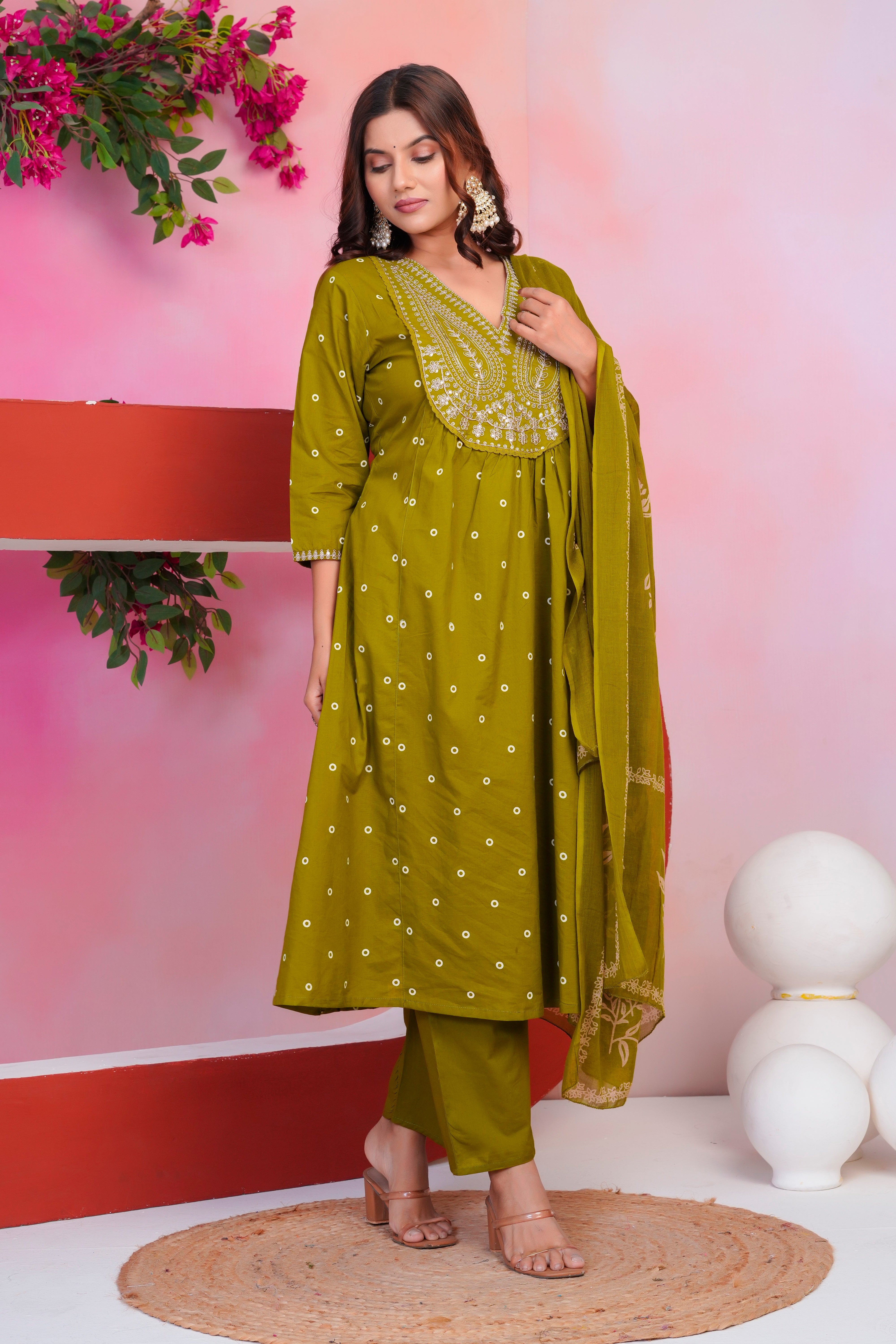 Paisley Handwork A Line Mul Cotton Suit