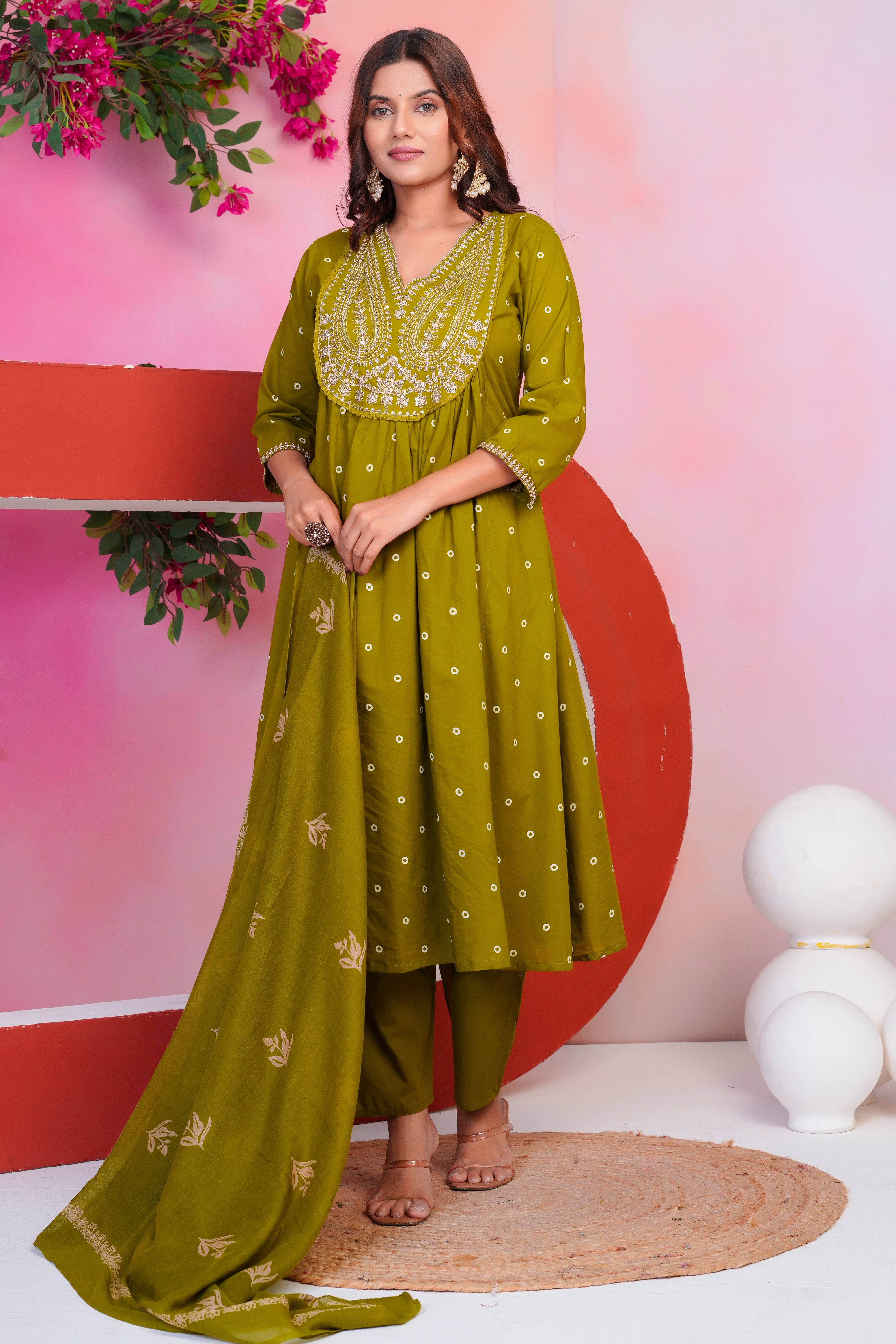 Paisley Handwork A Line Mul Cotton Suit