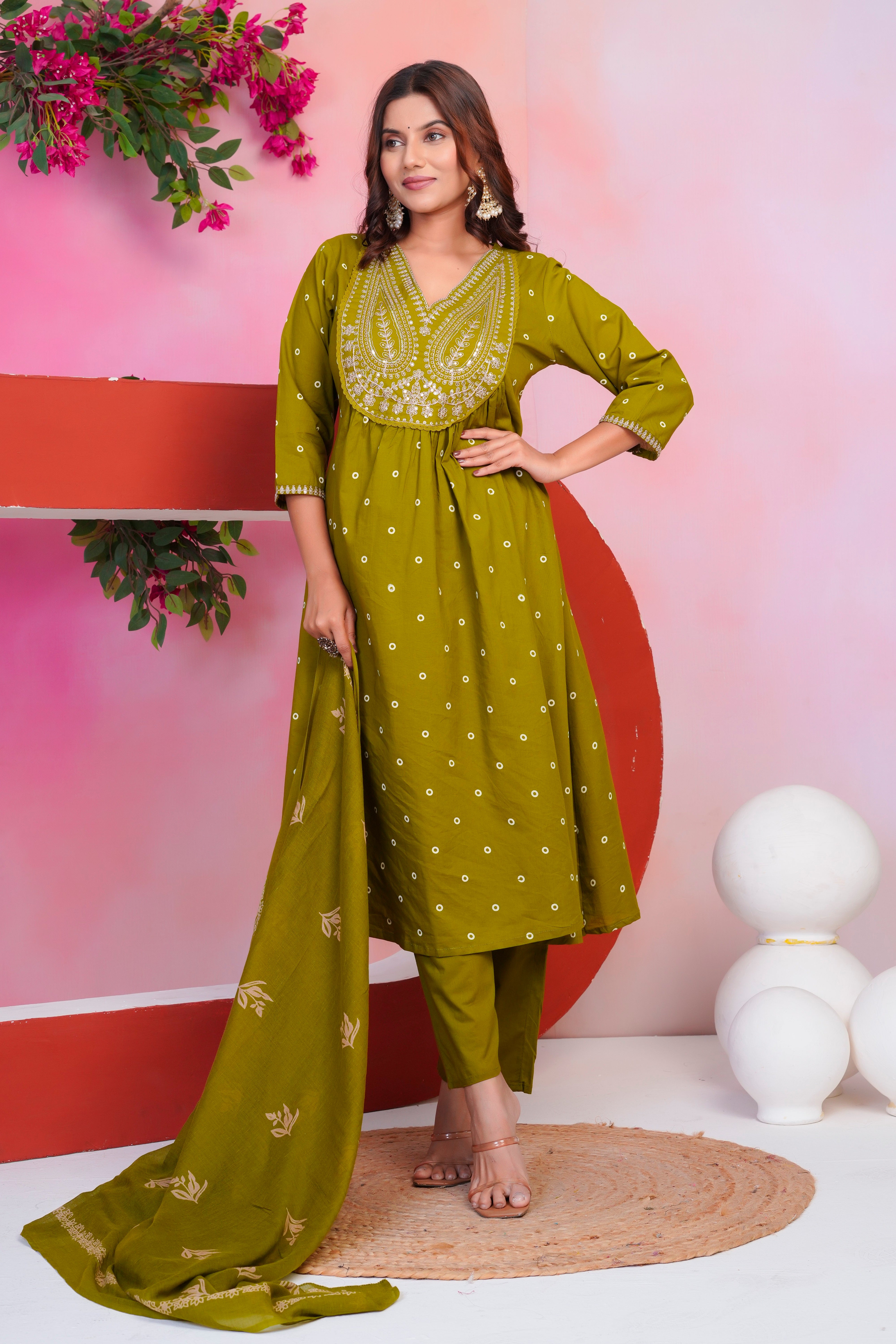Paisley Handwork A Line Mul Cotton Suit