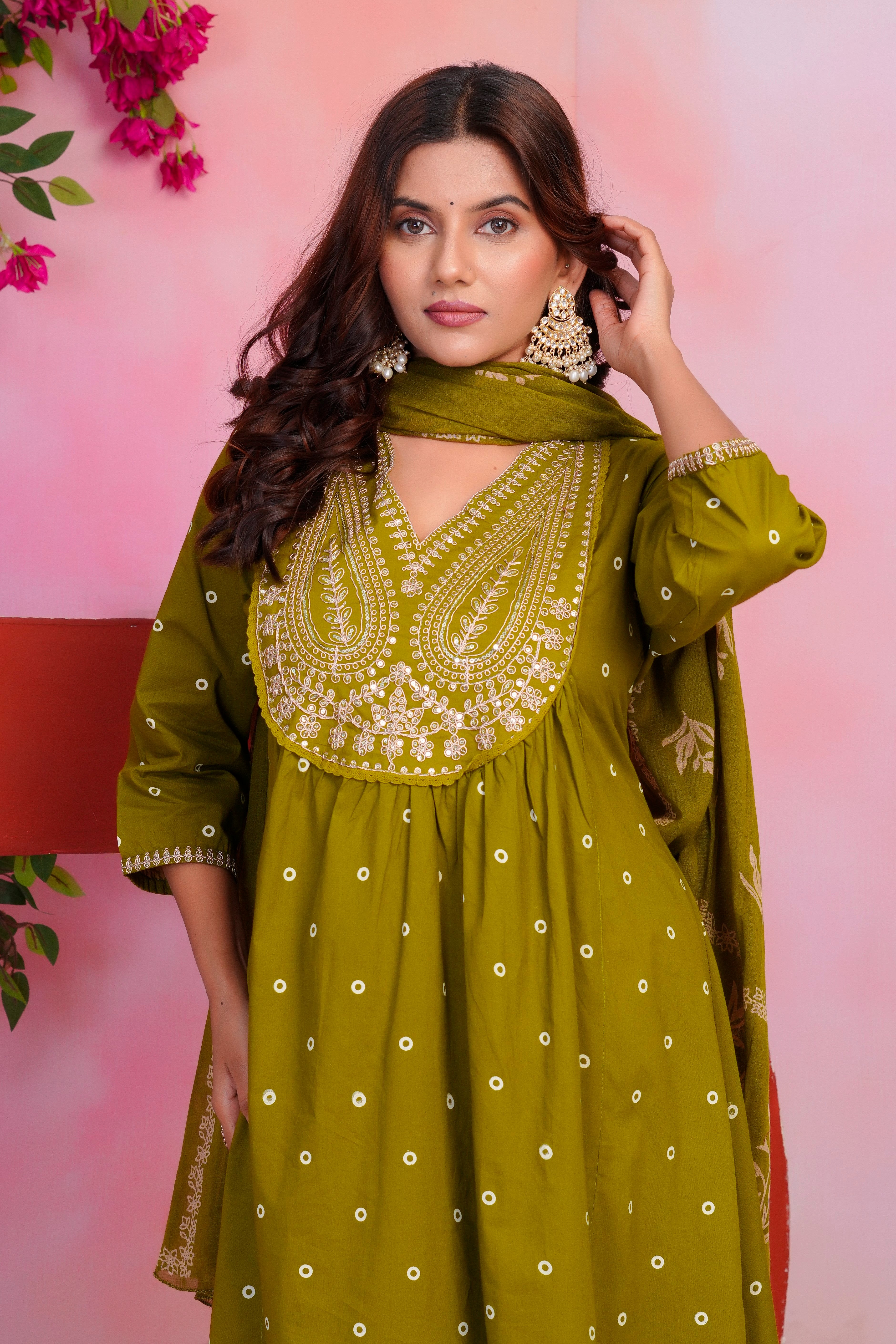 Paisley Handwork A Line Mul Cotton Suit