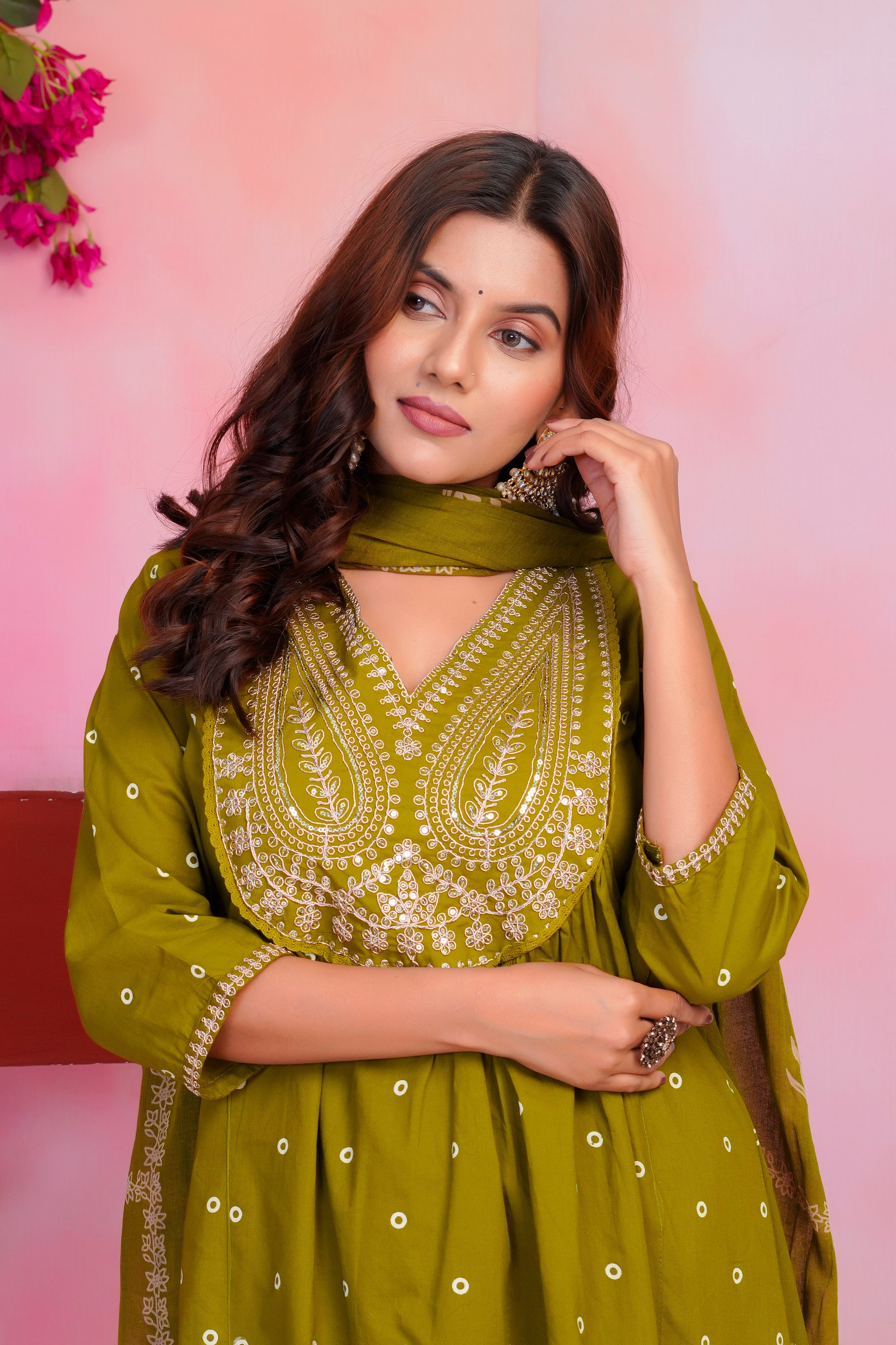 Paisley Handwork A Line Mul Cotton Suit