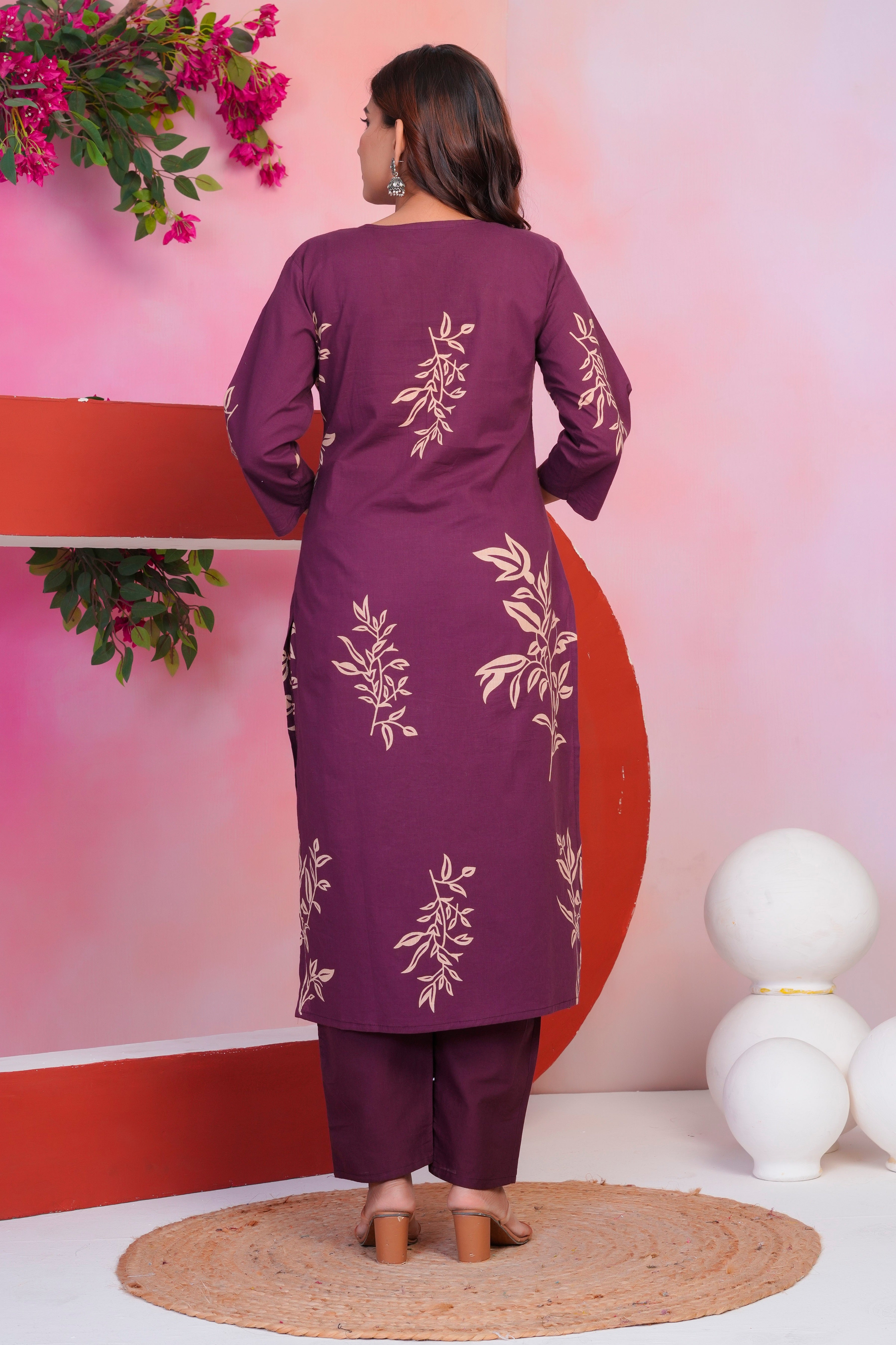 Bna Bnaya Floral Print Cotton Embroidered Kurta Pant Dupatta set