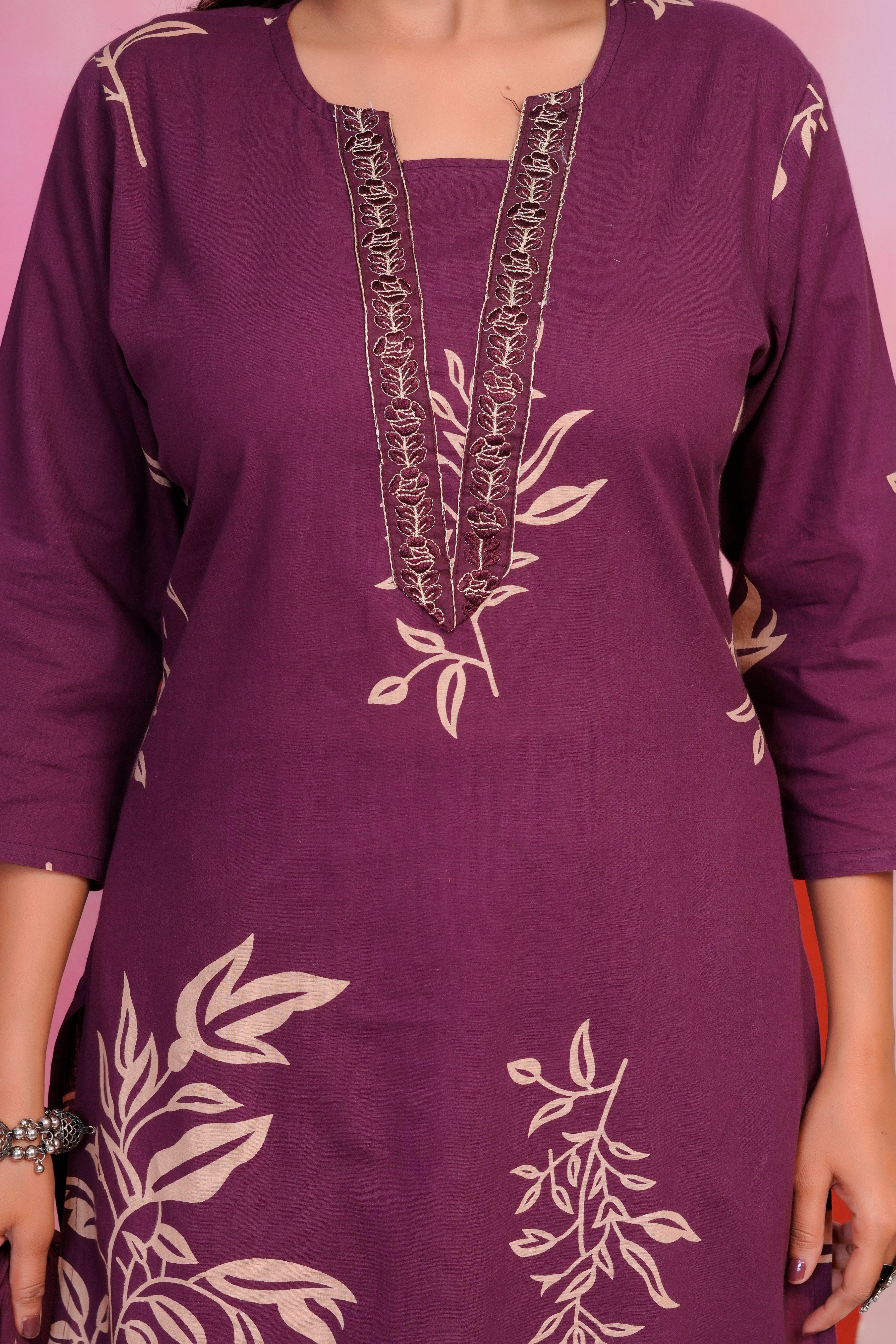 Bna Bnaya Floral Print Cotton Embroidered Kurta Pant Dupatta set