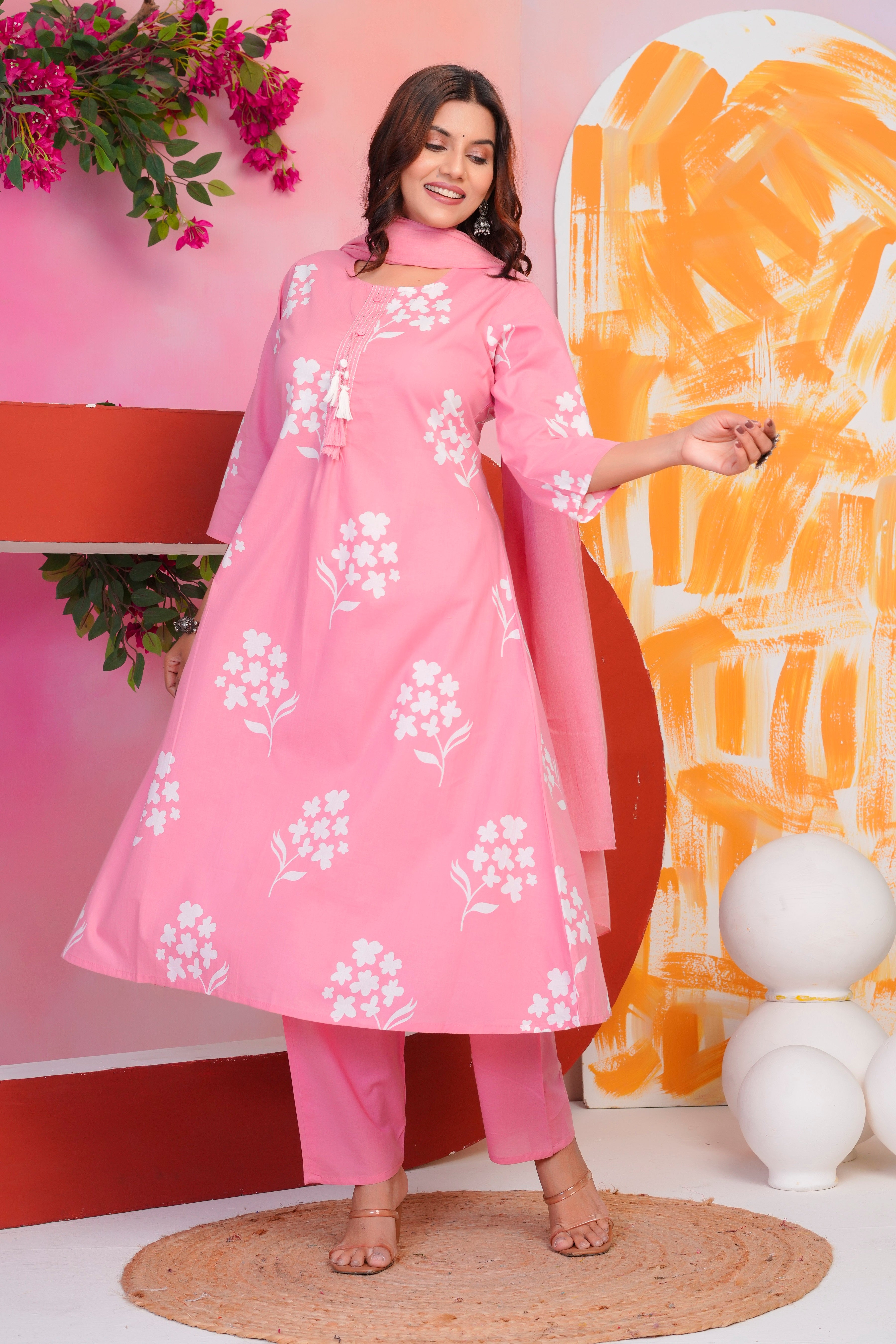Floral Print A-Line Kurta Set