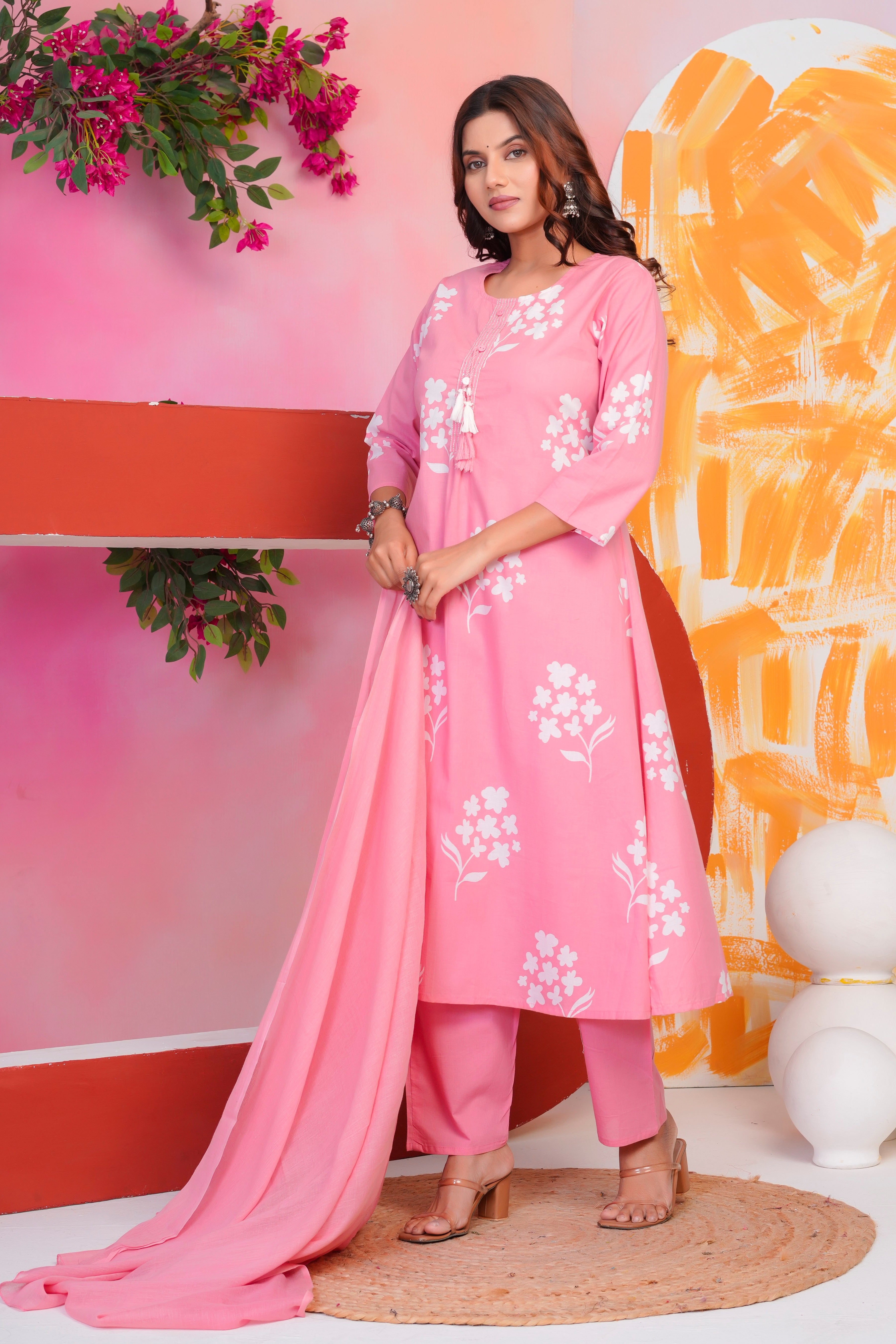 Floral Print A-Line Kurta Set