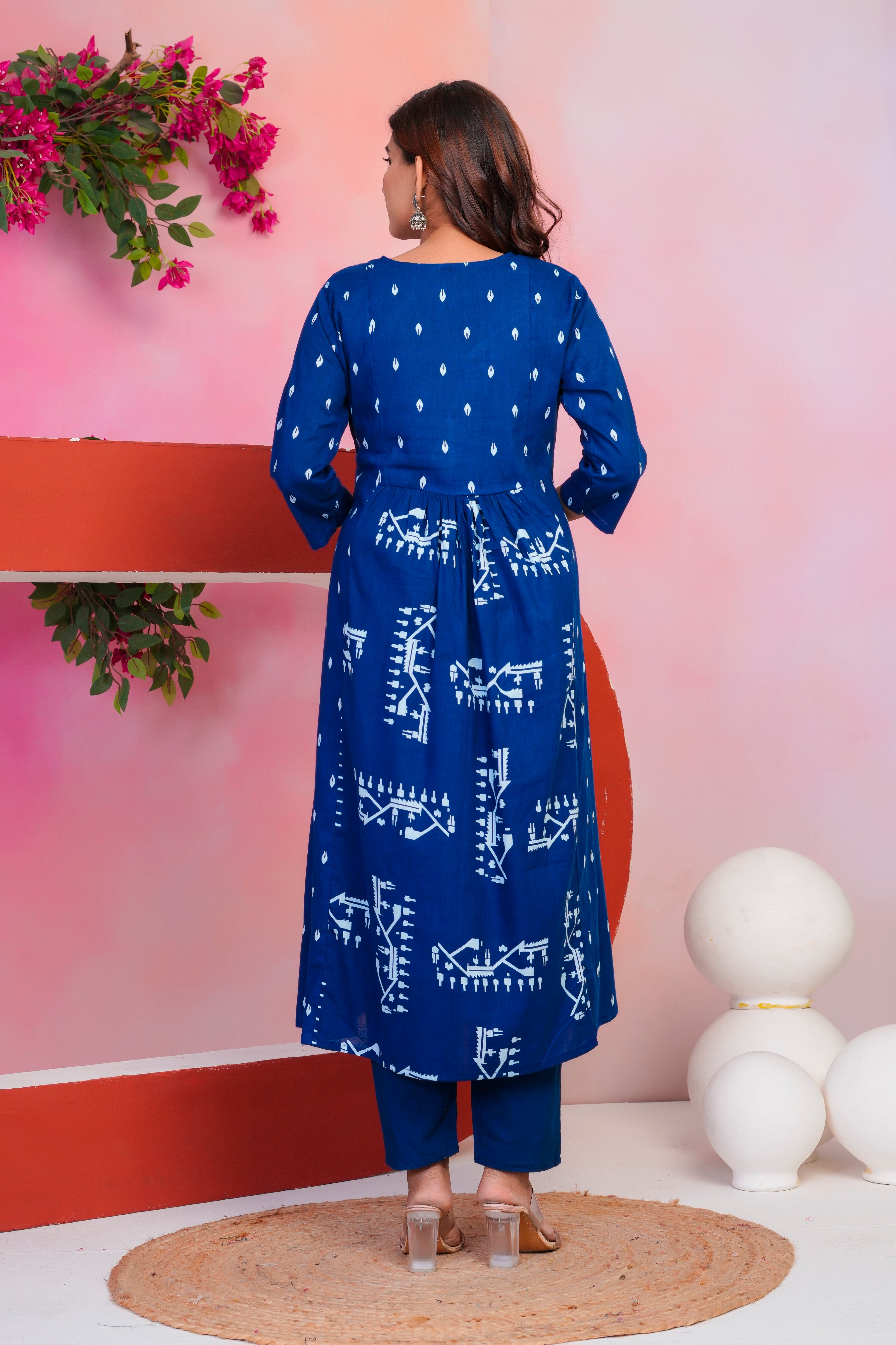 Bna Bnaya Cotton Blue Anarkali Dupatta Set