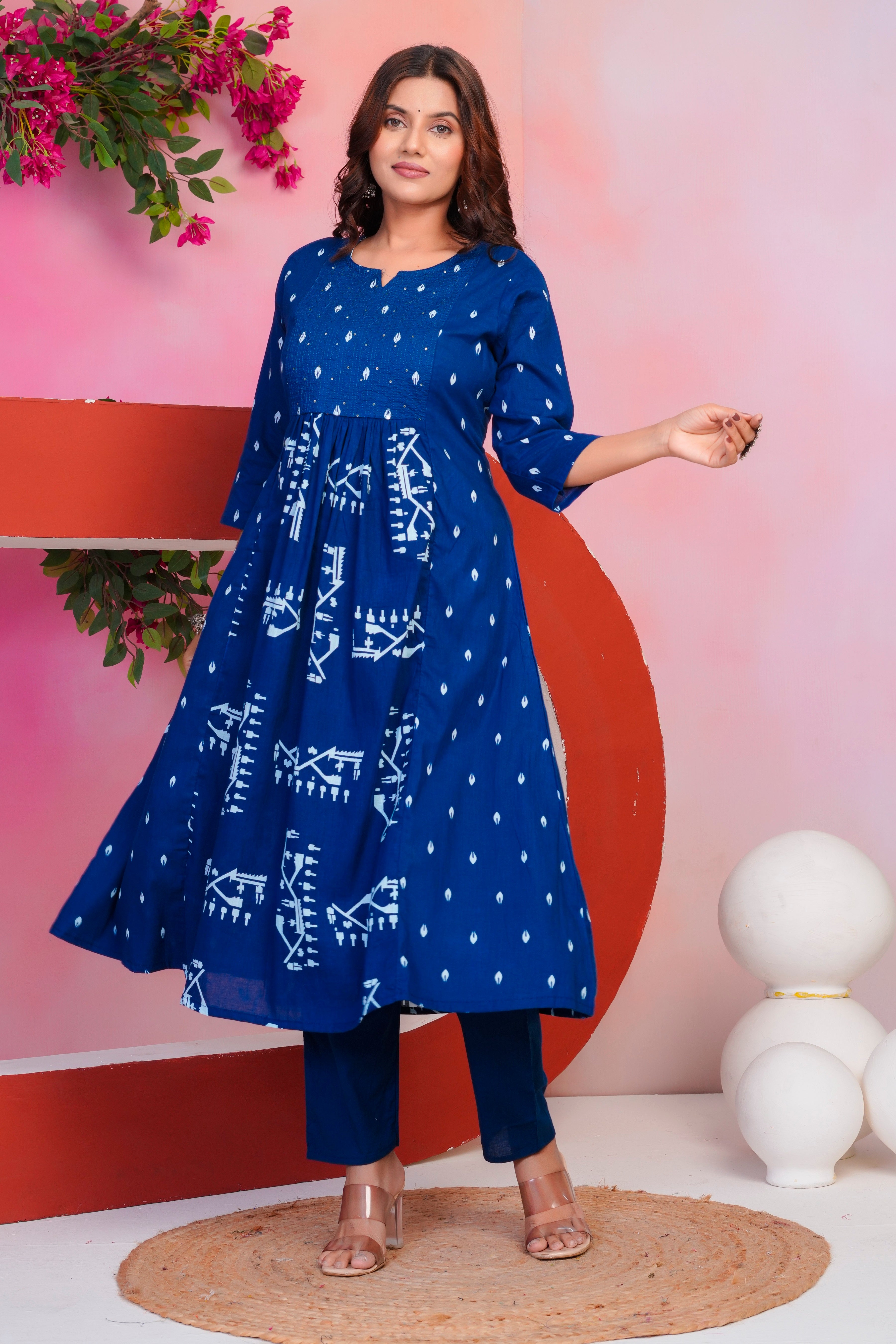 Bna Bnaya Cotton Blue Anarkali Dupatta Set