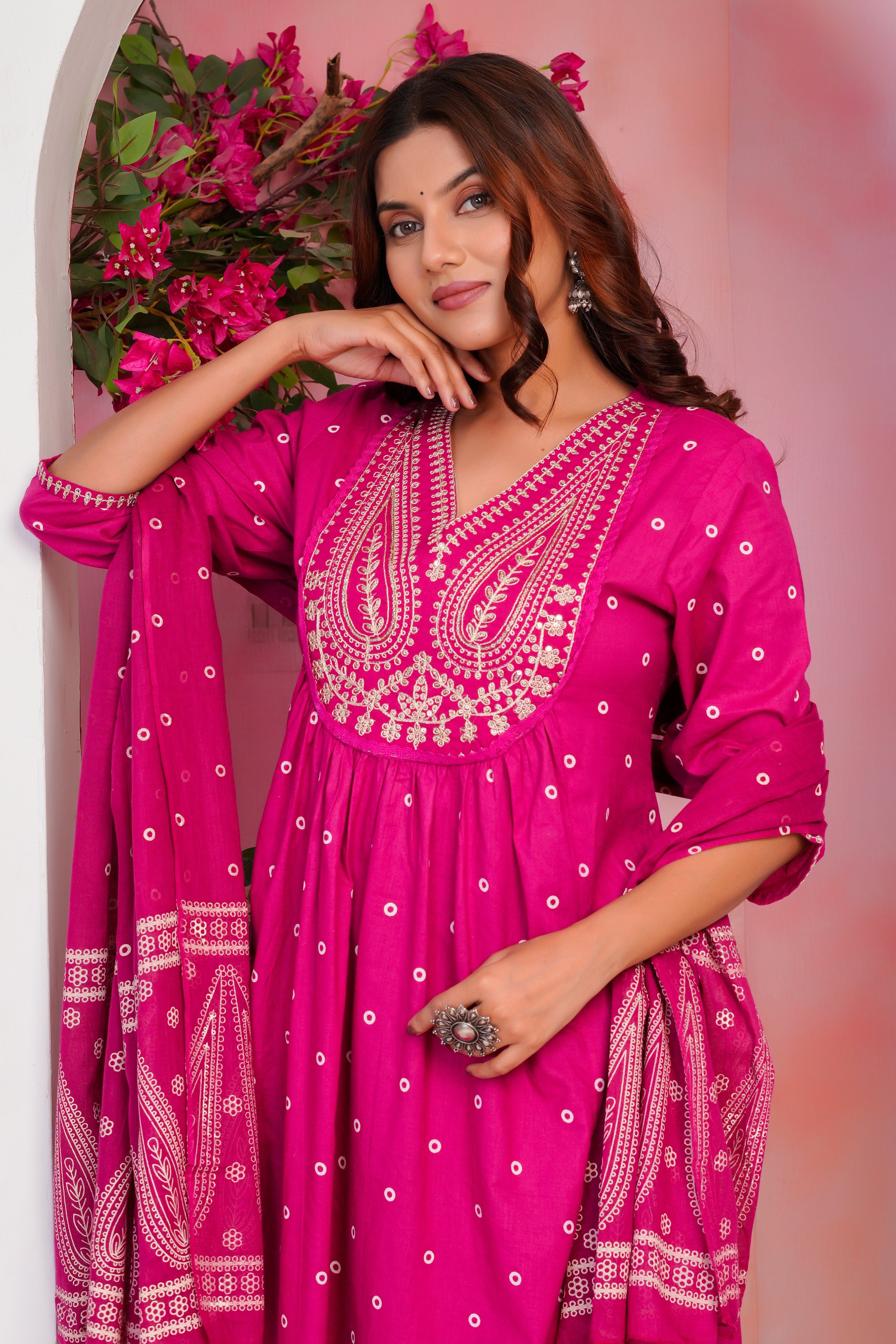 Paisley Handwork A Line Mul Cotton Suit