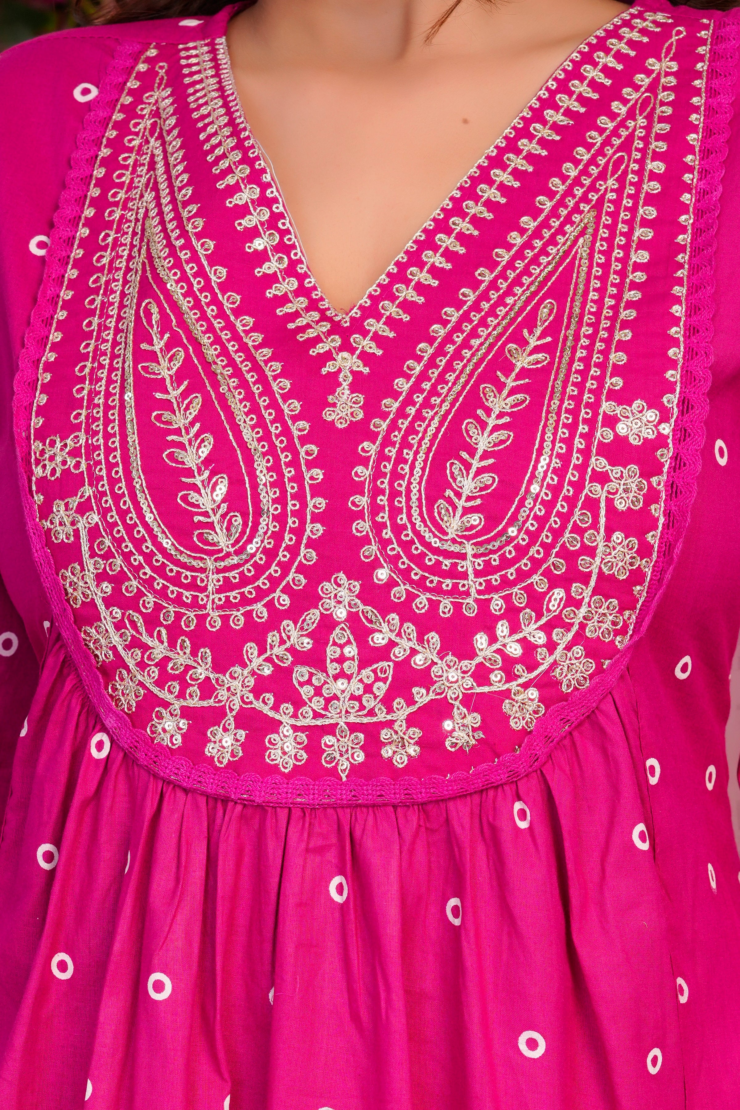 Pink Paisley Handwork A Line Mul Cotton Suit