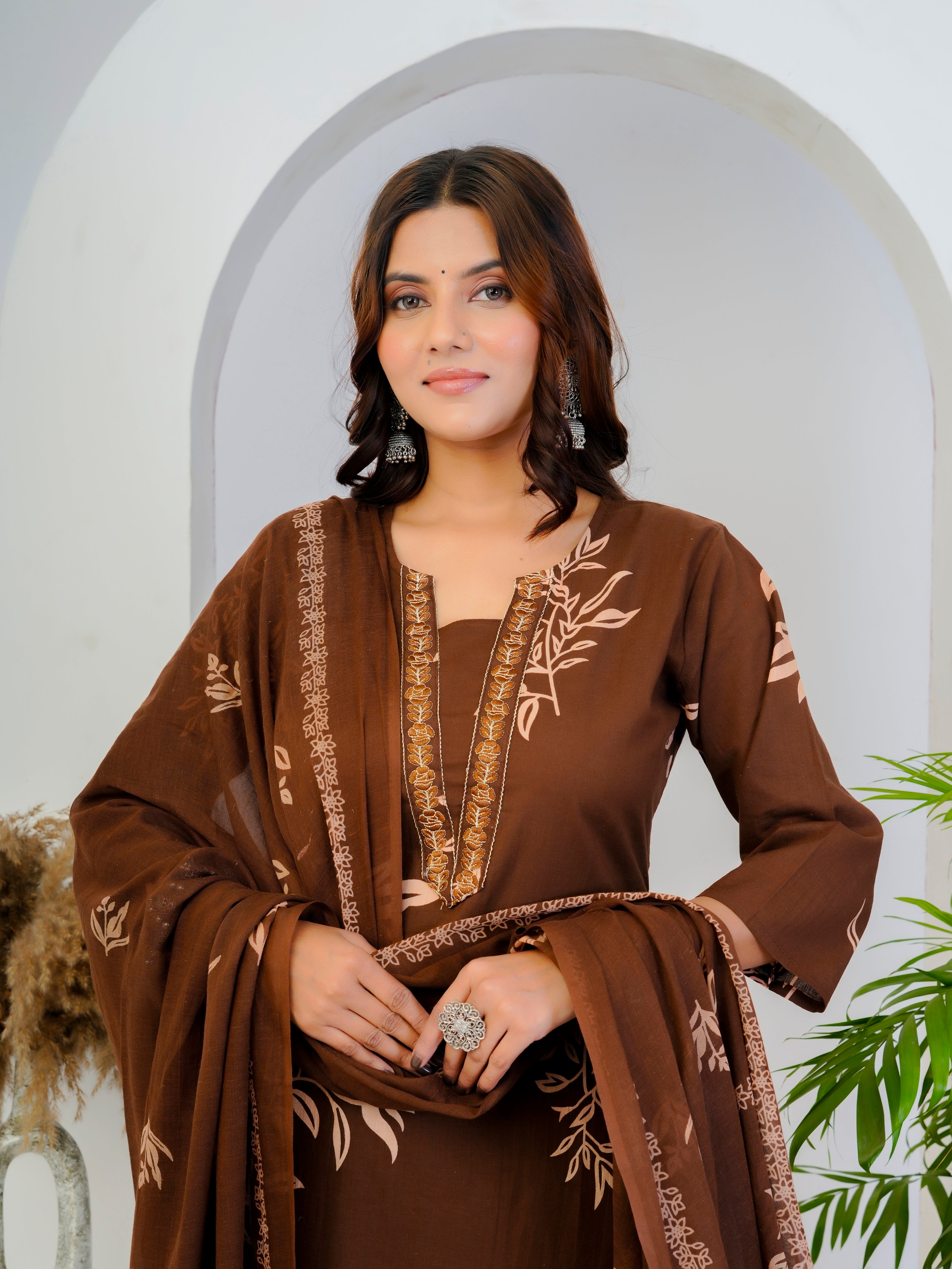 Bna Bnaya Floral Print Cotton Embroidered Kurta Pant Dupatta set