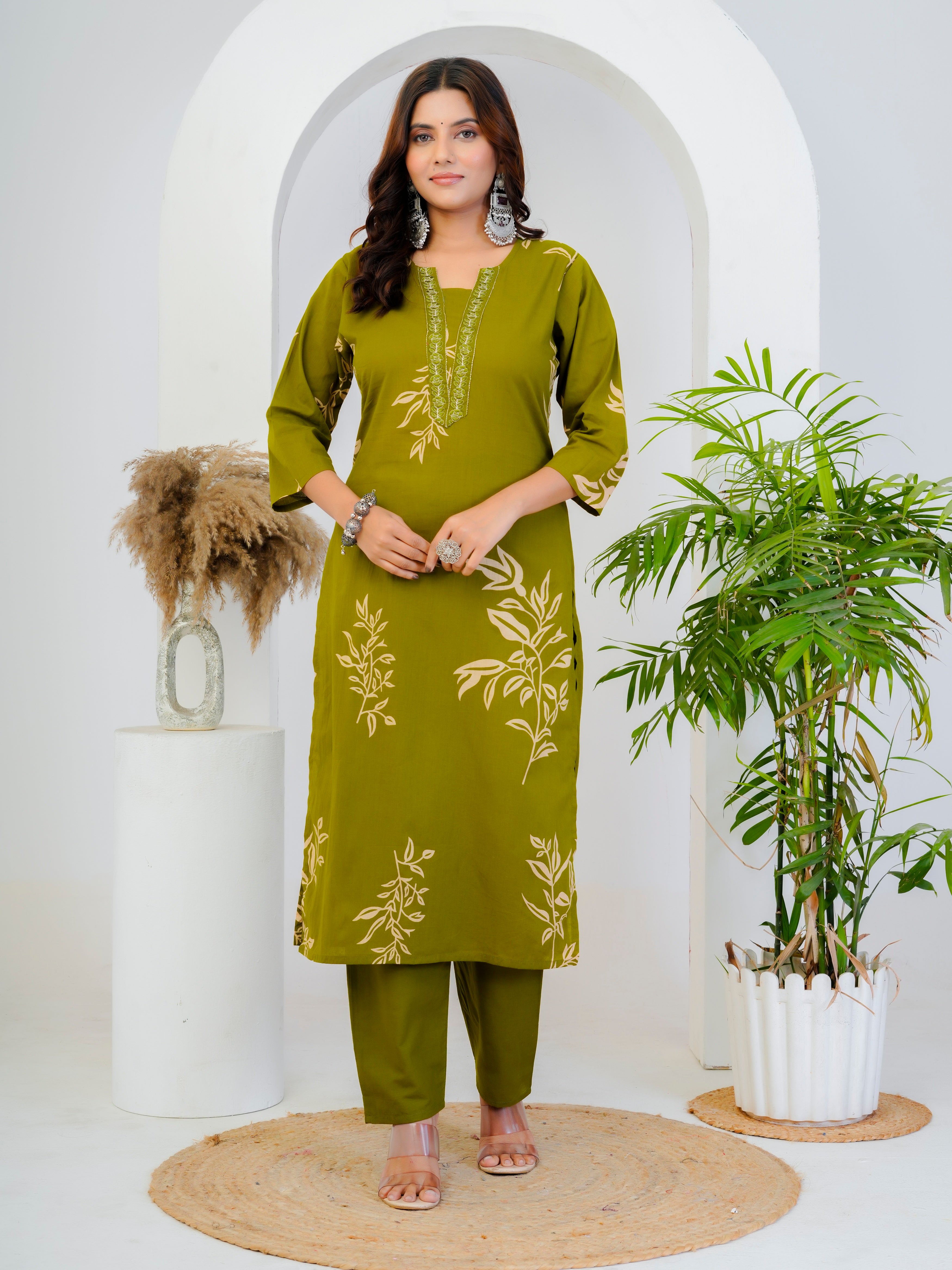 Bna Bnaya Floral Print Cotton Embroidered Kurta Pant Dupatta set