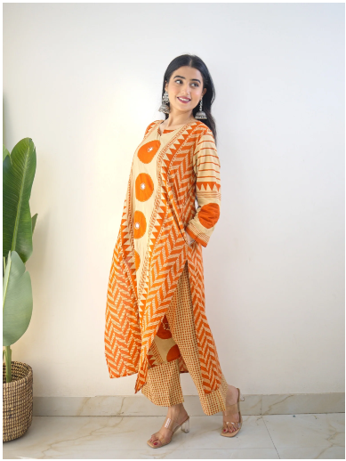 Bna Bnaya Blue Cotton Ajrakh Katha Detailed Dupatta Set