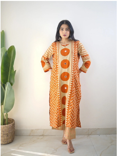 Bna Bnaya Blue Cotton Ajrakh Katha Detailed Dupatta Set