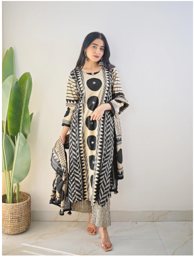Bna Bnaya Blue Cotton Ajrakh Katha Detailed Dupatta Set