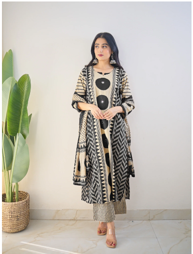 Bna Bnaya Blue Cotton Ajrakh Katha Detailed Dupatta Set